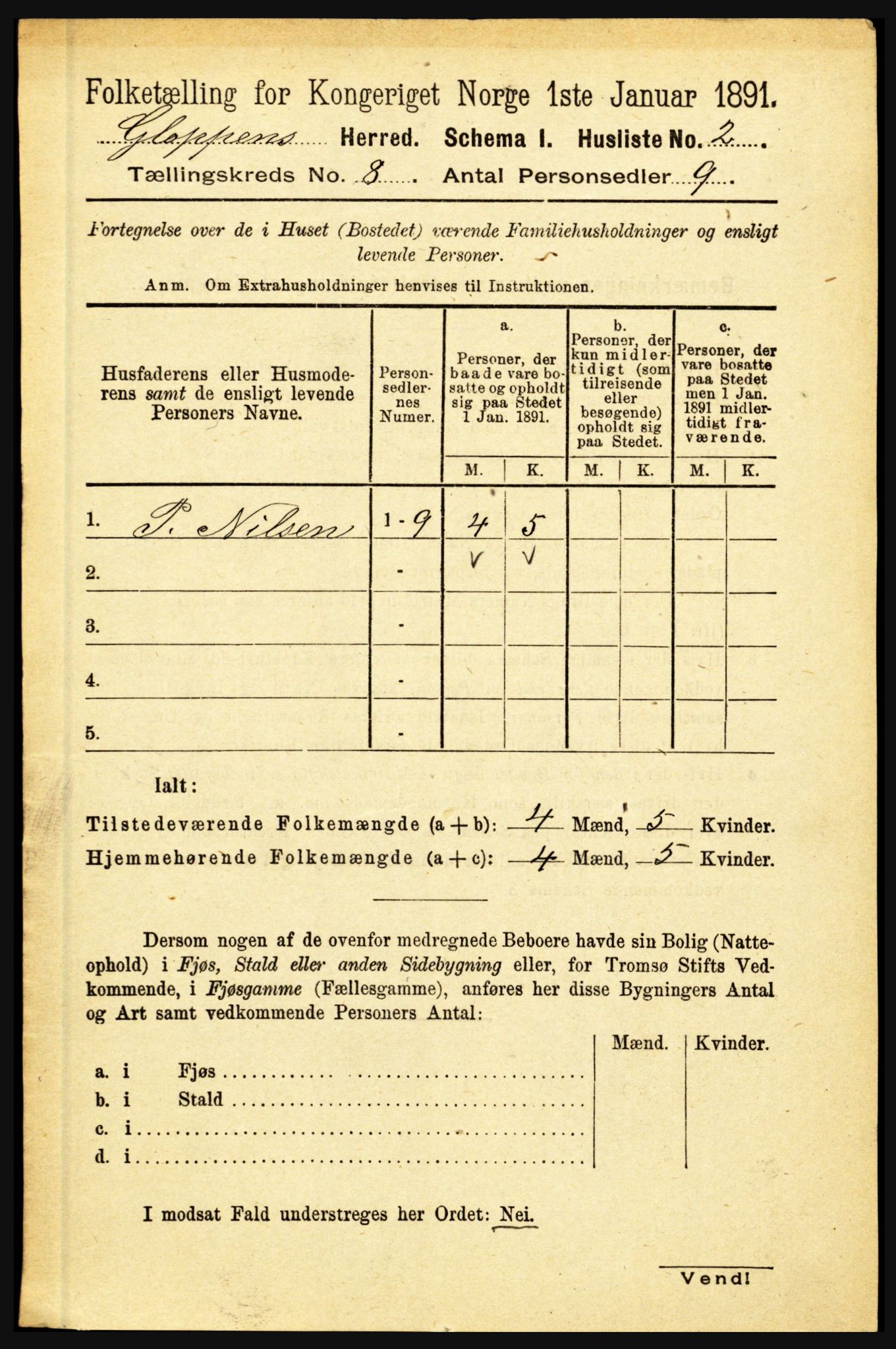 RA, 1891 census for 1445 Gloppen, 1891, p. 3081