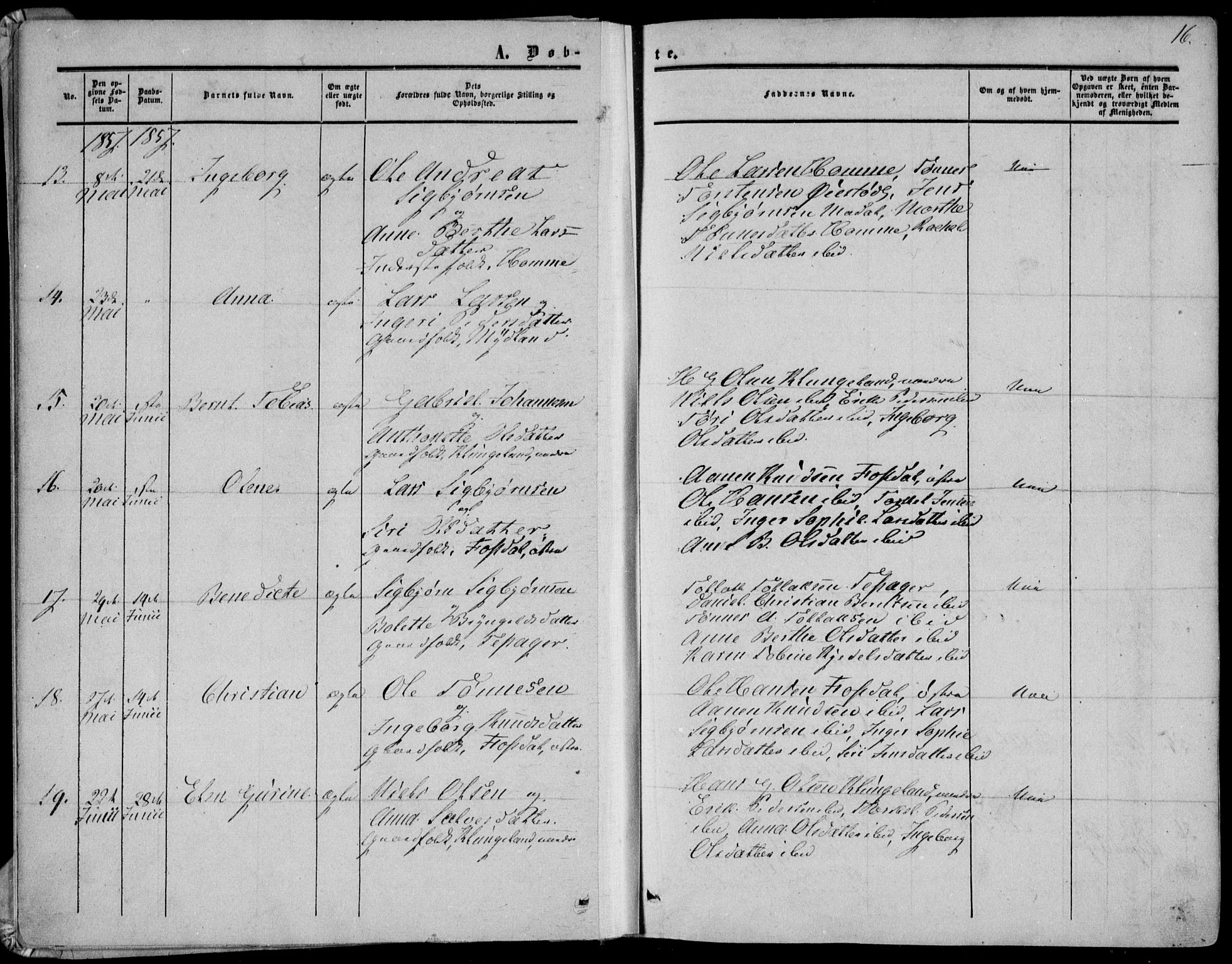 Bakke sokneprestkontor, AV/SAK-1111-0002/F/Fa/Fab/L0002: Parish register (official) no. A 2, 1855-1884, p. 16