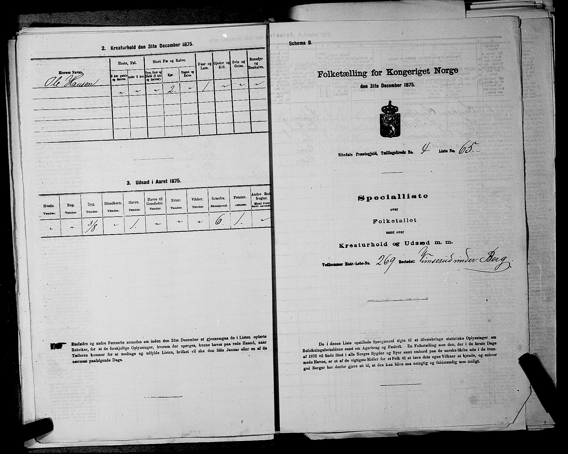 RA, 1875 census for 0233P Nittedal, 1875, p. 751