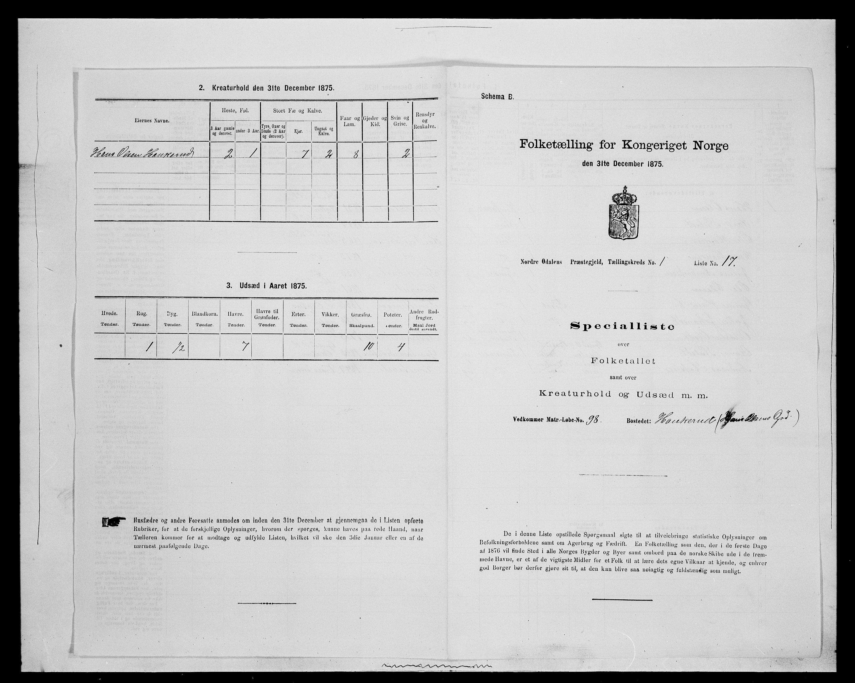 SAH, 1875 census for 0418P Nord-Odal, 1875, p. 104