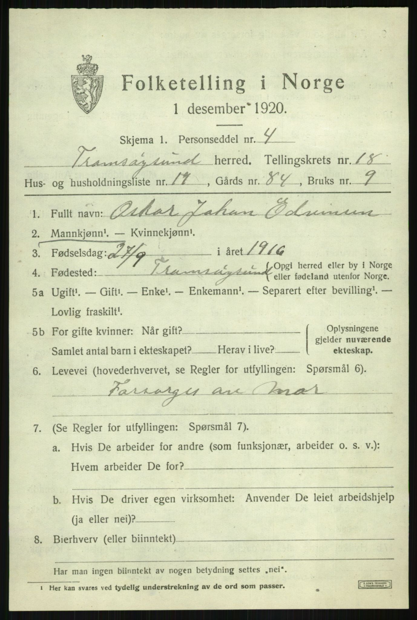 SATØ, 1920 census for Tromsøysund, 1920, p. 10180
