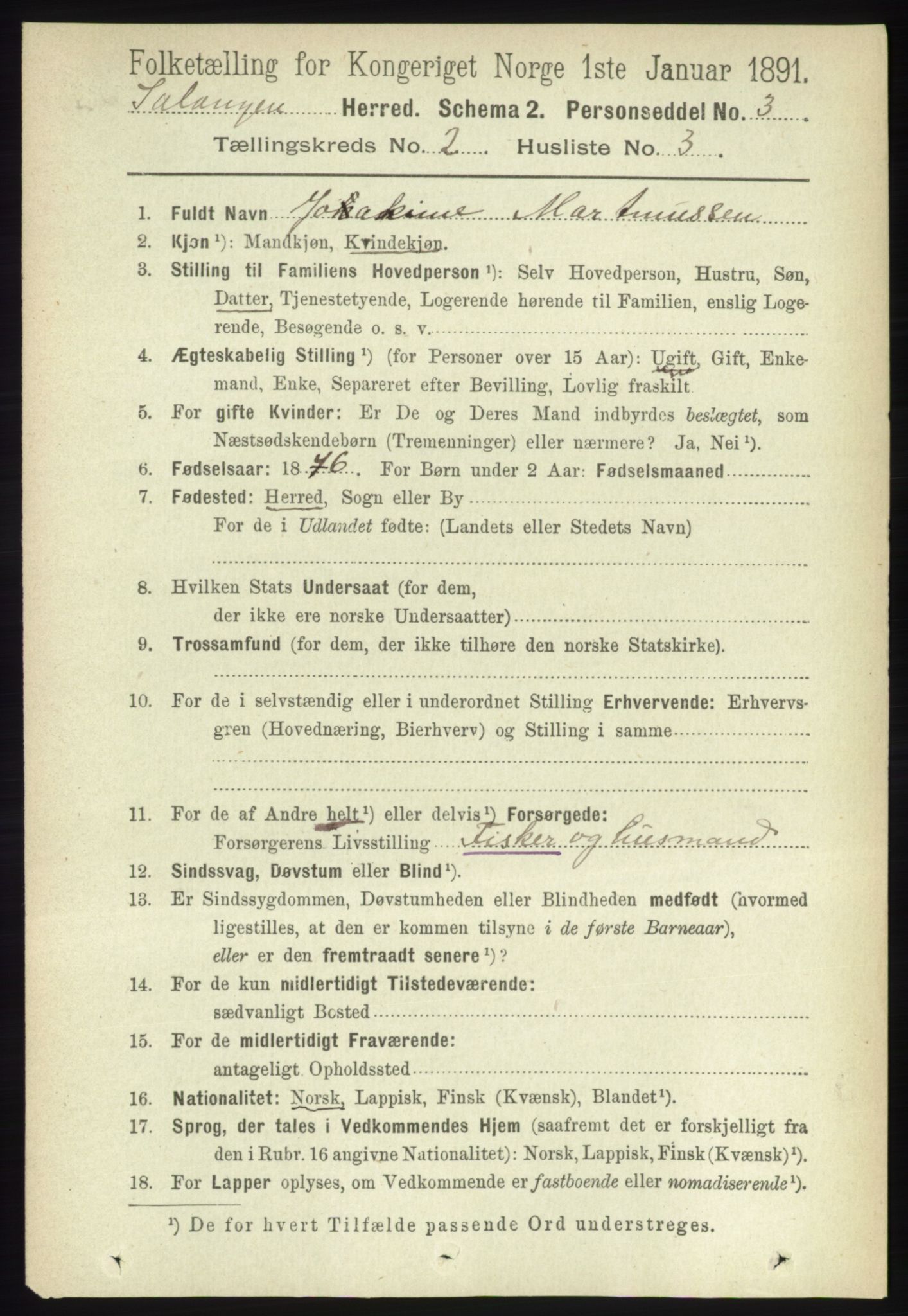 RA, 1891 census for 1921 Salangen, 1891, p. 567