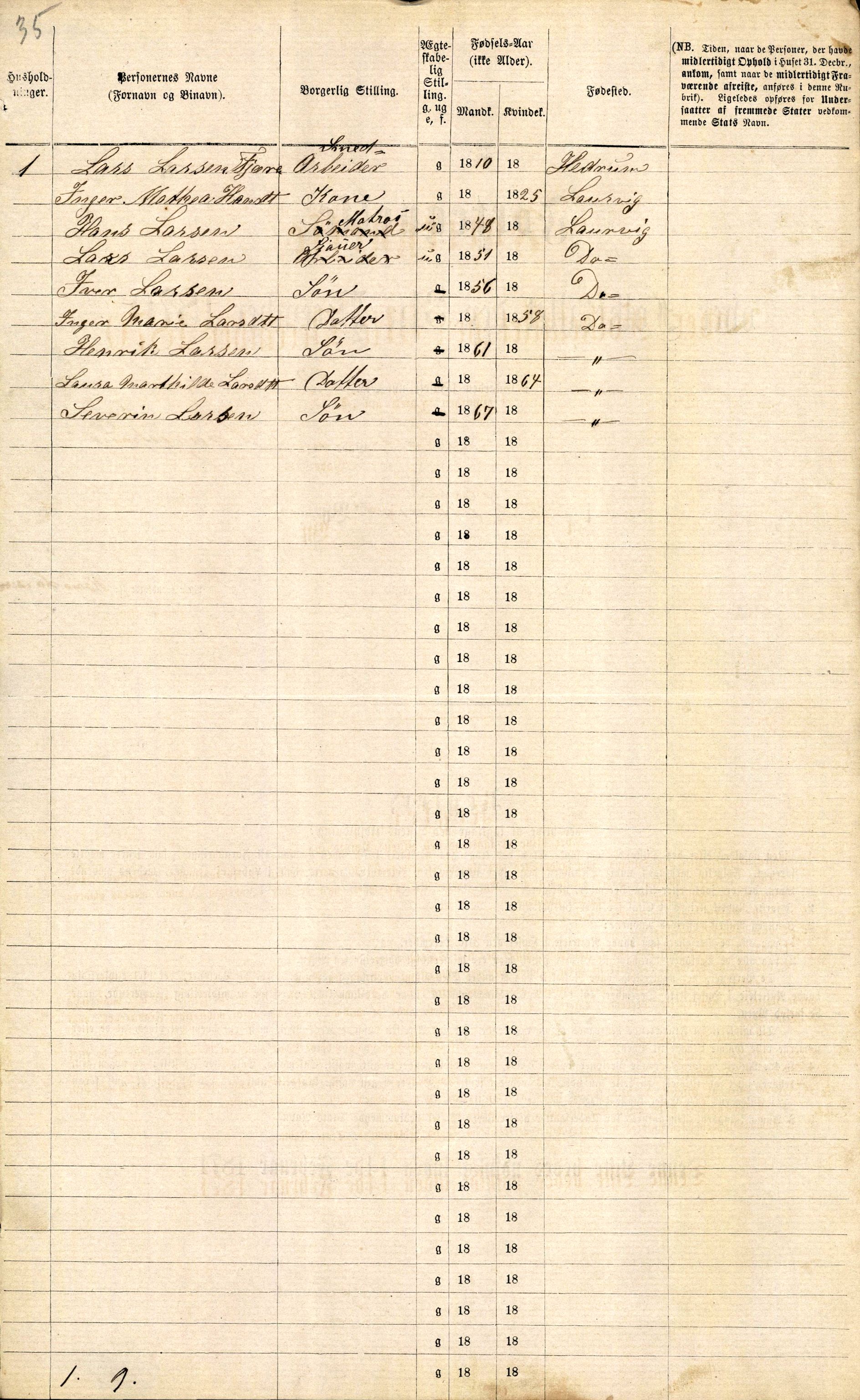 RA, 1870 census for 0707 Larvik, 1870, p. 1292