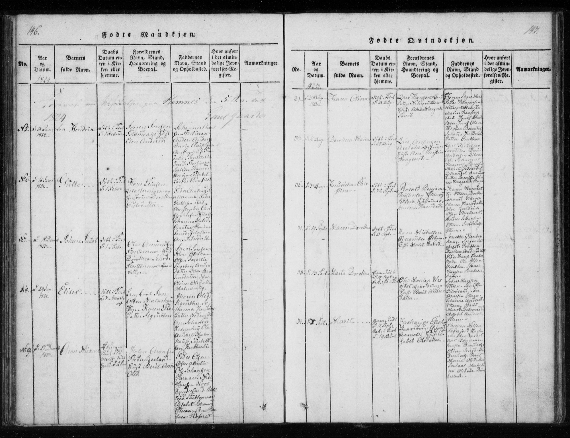 Ministerialprotokoller, klokkerbøker og fødselsregistre - Nordland, AV/SAT-A-1459/825/L0353: Parish register (official) no. 825A07, 1820-1826, p. 146-147