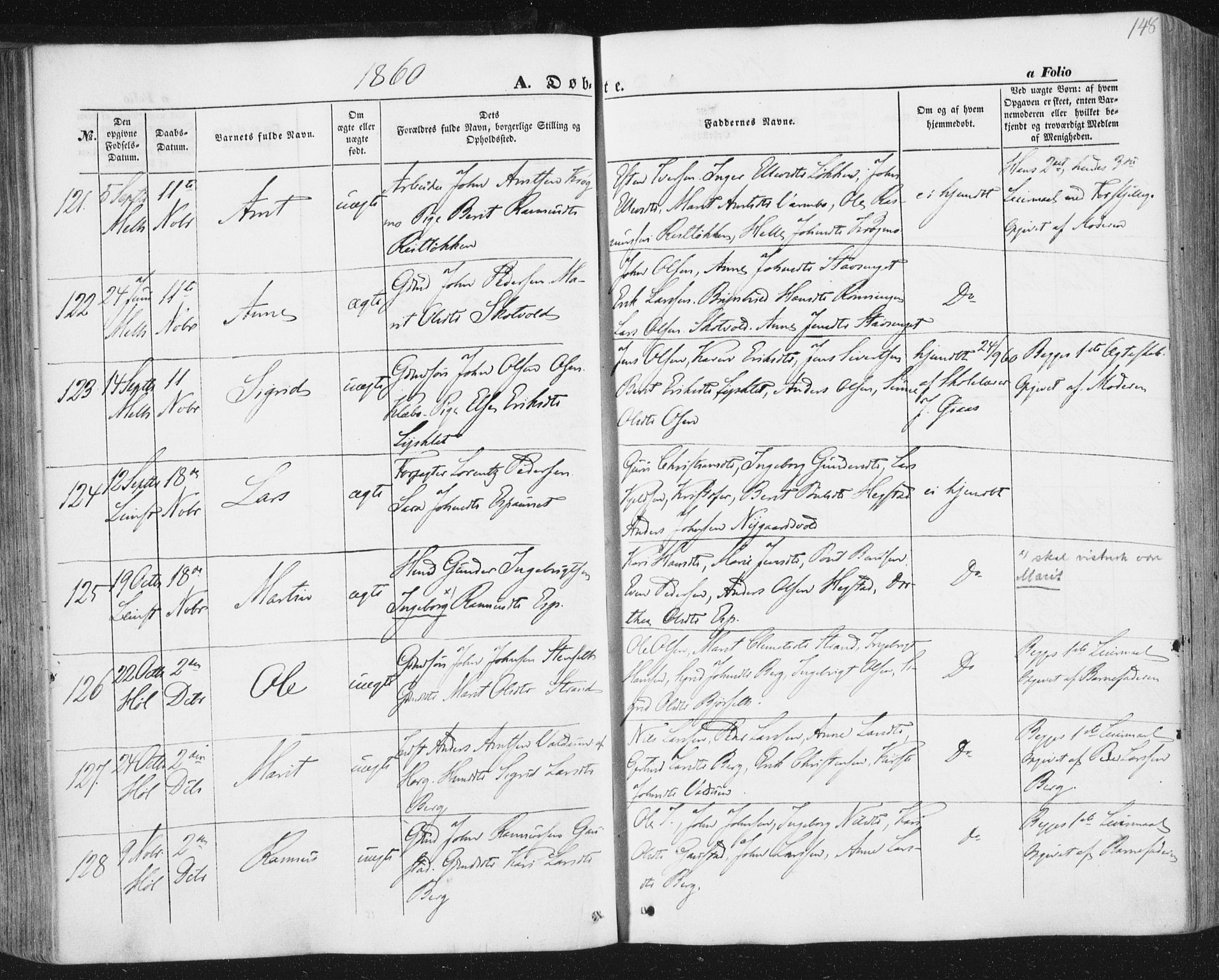 Ministerialprotokoller, klokkerbøker og fødselsregistre - Sør-Trøndelag, AV/SAT-A-1456/691/L1076: Parish register (official) no. 691A08, 1852-1861, p. 148