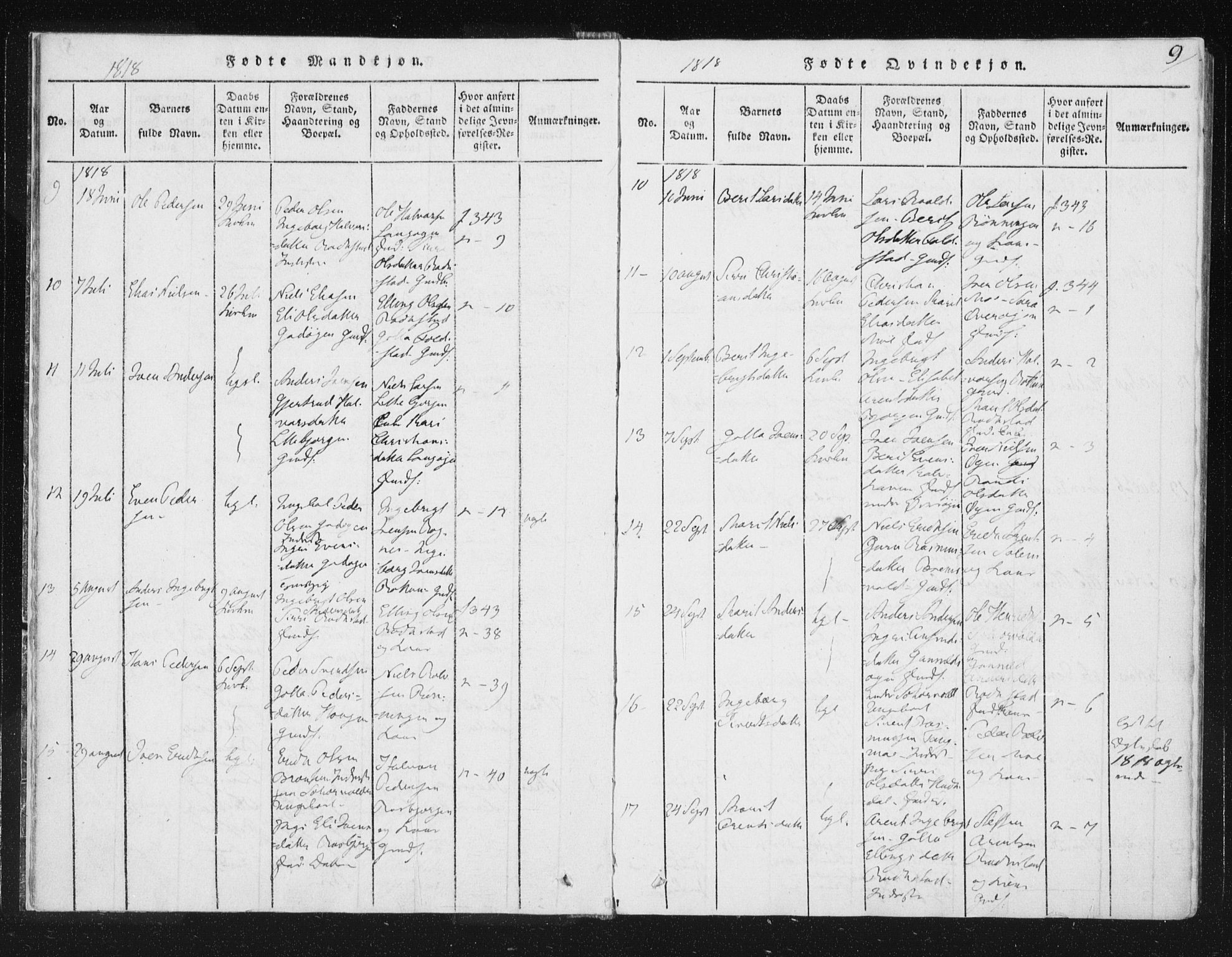 Ministerialprotokoller, klokkerbøker og fødselsregistre - Sør-Trøndelag, SAT/A-1456/687/L0996: Parish register (official) no. 687A04, 1816-1842, p. 9