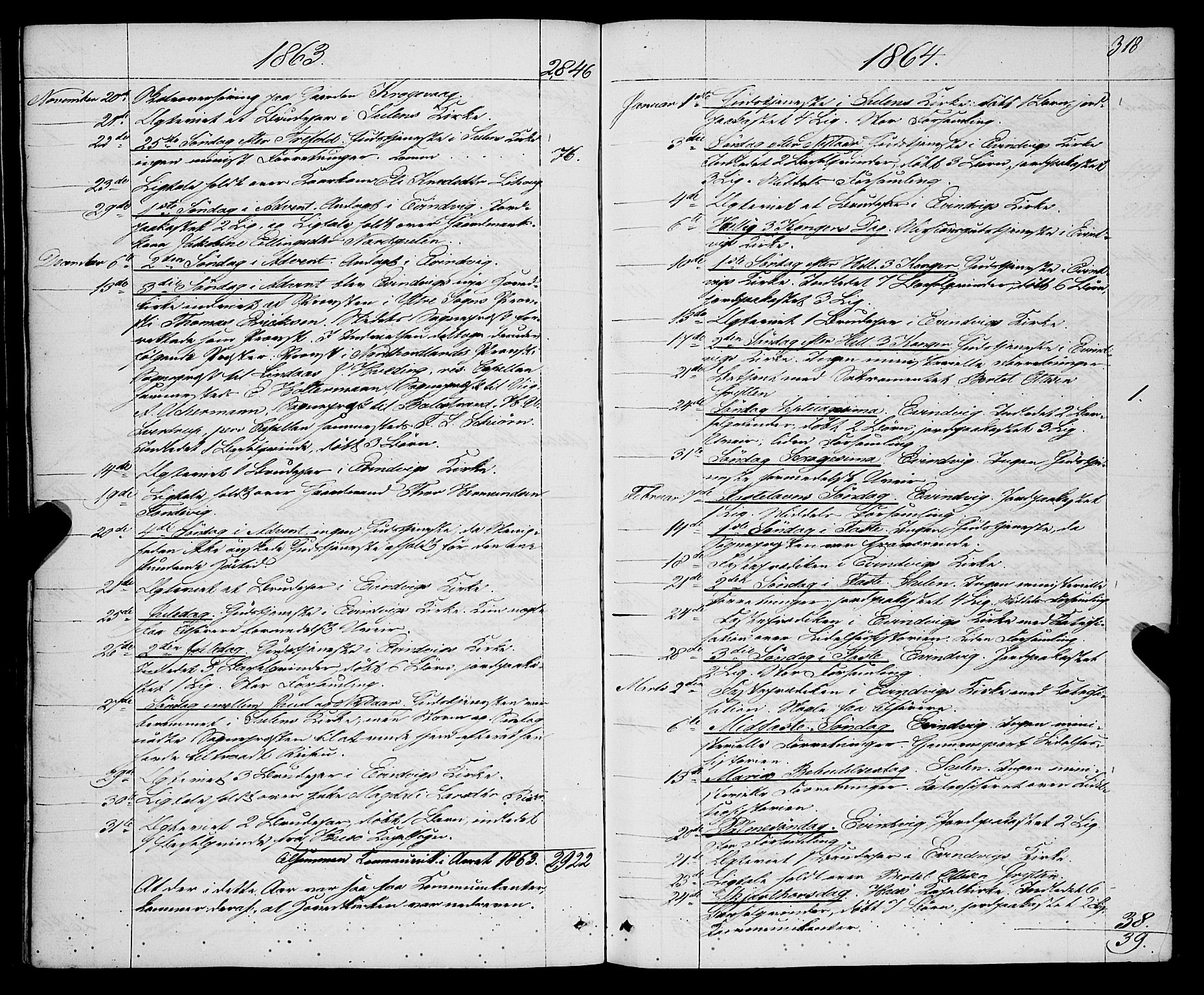 Gulen sokneprestembete, AV/SAB-A-80201/H/Haa/Haaa/L0022: Parish register (official) no. A 22, 1859-1869, p. 318