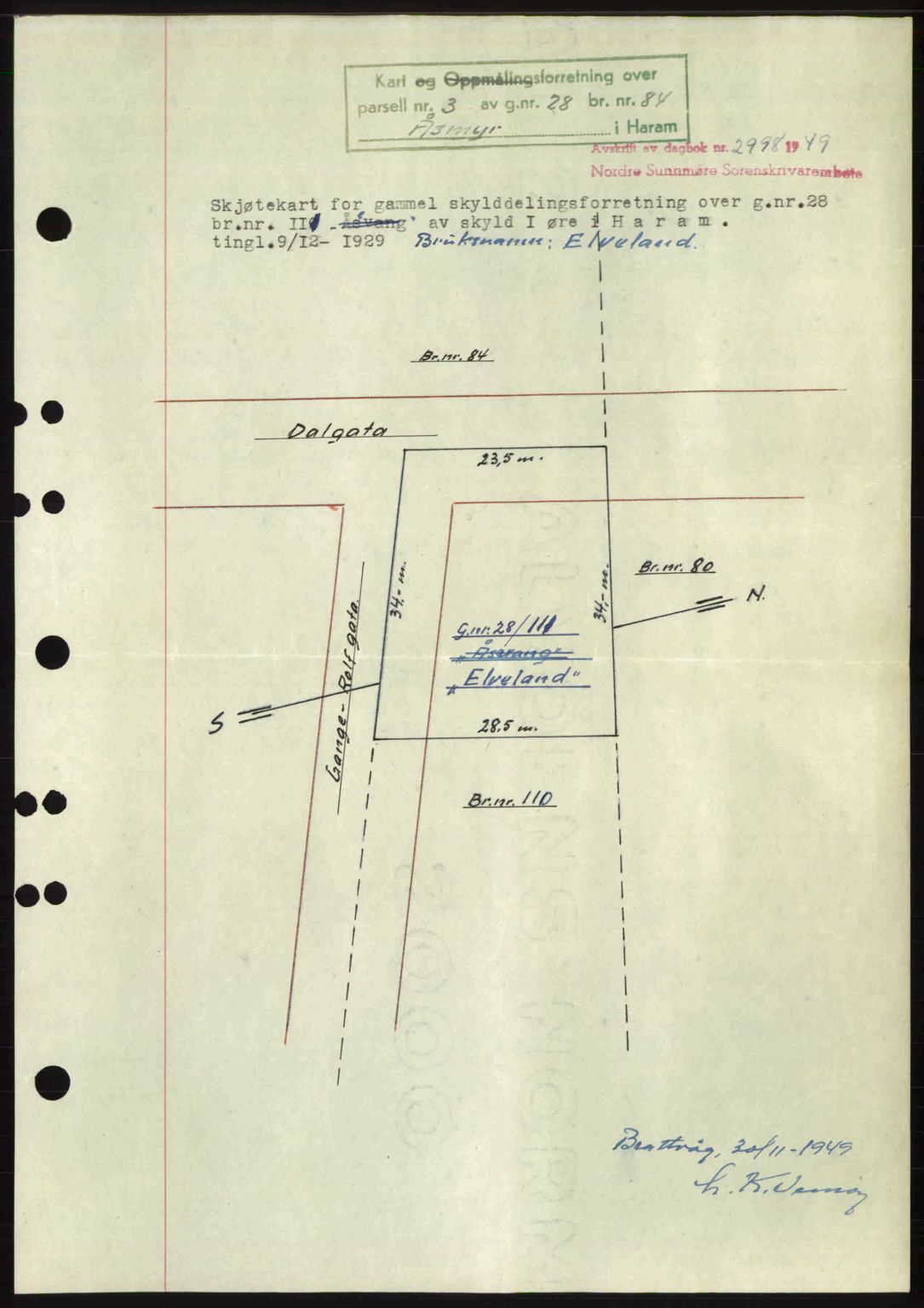 Nordre Sunnmøre sorenskriveri, AV/SAT-A-0006/1/2/2C/2Ca: Mortgage book no. A33, 1949-1950, Diary no: : 2998/1949