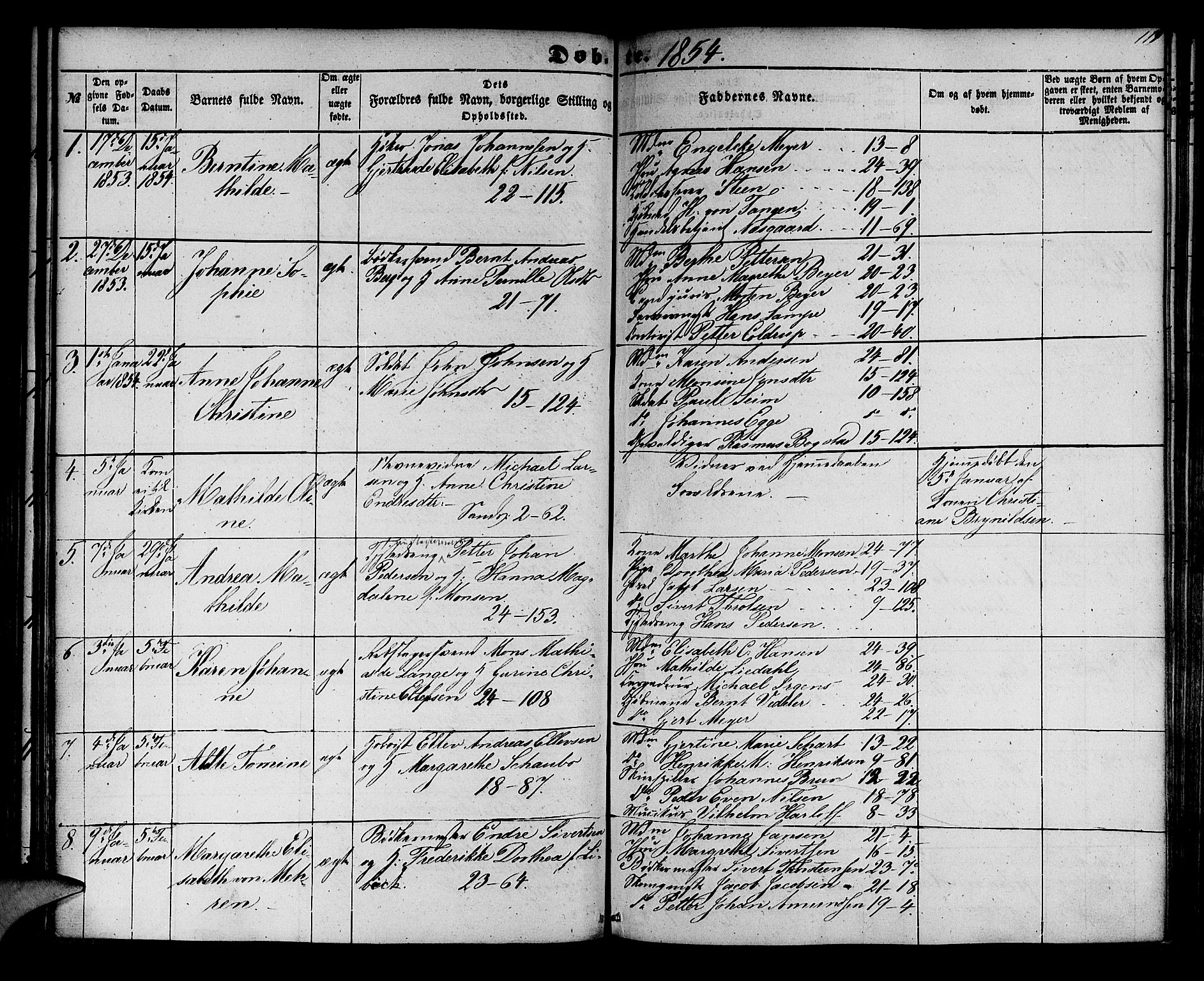 Korskirken sokneprestembete, SAB/A-76101/H/Hab: Parish register (copy) no. B 3, 1853-1858, p. 119