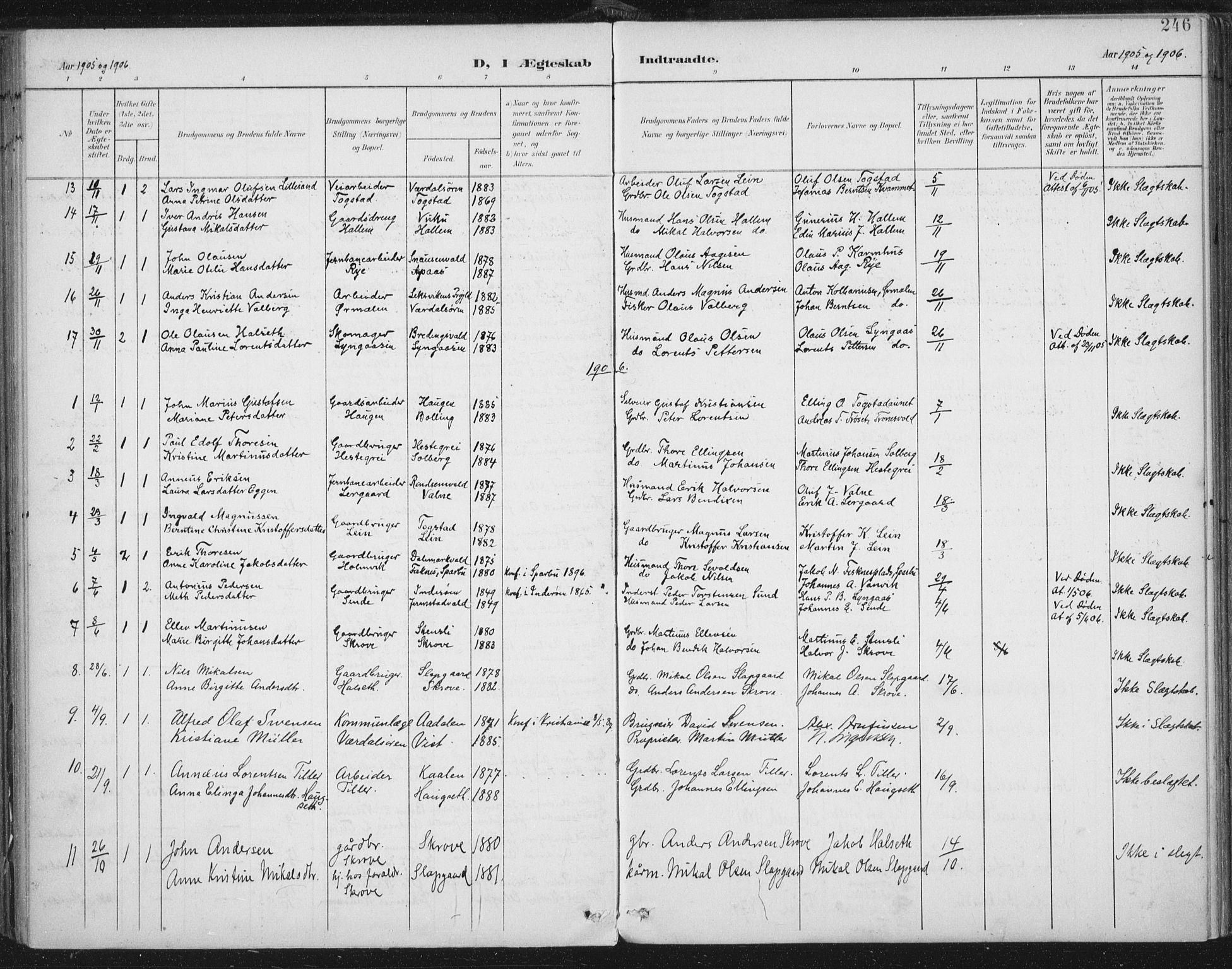 Ministerialprotokoller, klokkerbøker og fødselsregistre - Nord-Trøndelag, SAT/A-1458/723/L0246: Parish register (official) no. 723A15, 1900-1917, p. 246