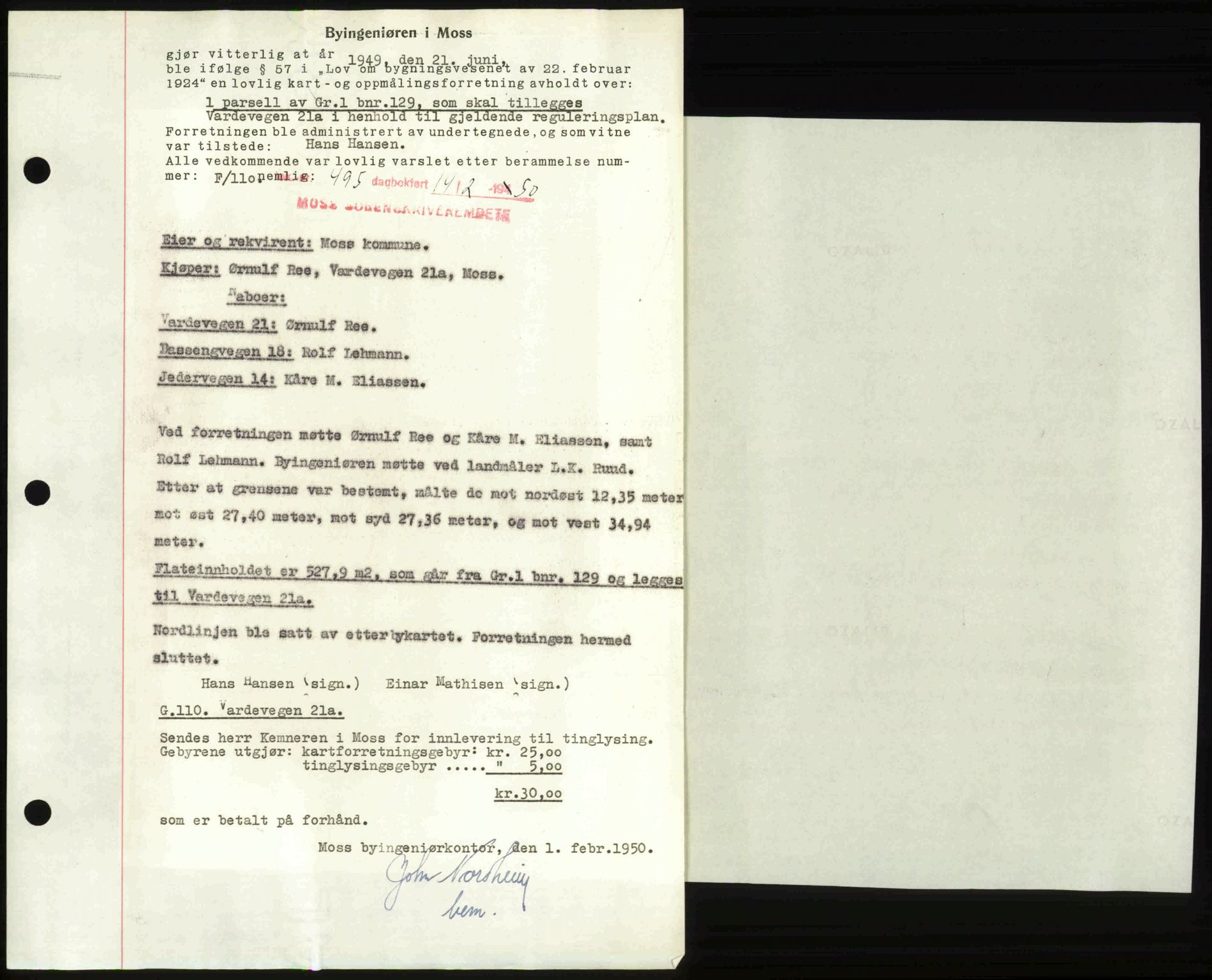 Moss sorenskriveri, SAO/A-10168: Mortgage book no. A25, 1950-1950, Diary no: : 495/1950