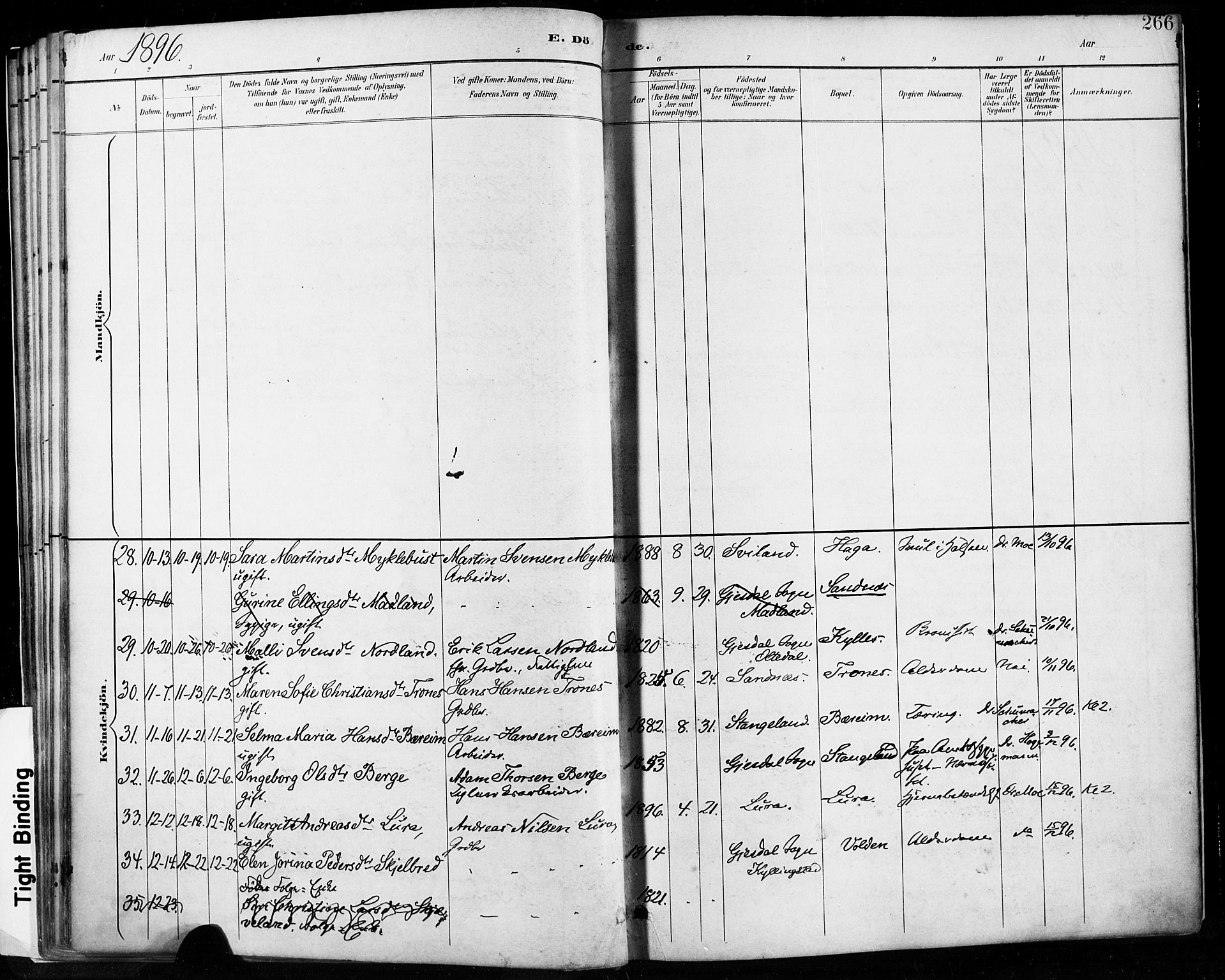 Høyland sokneprestkontor, SAST/A-101799/001/30BA/L0013: Parish register (official) no. A 13.2, 1889-1898, p. 266