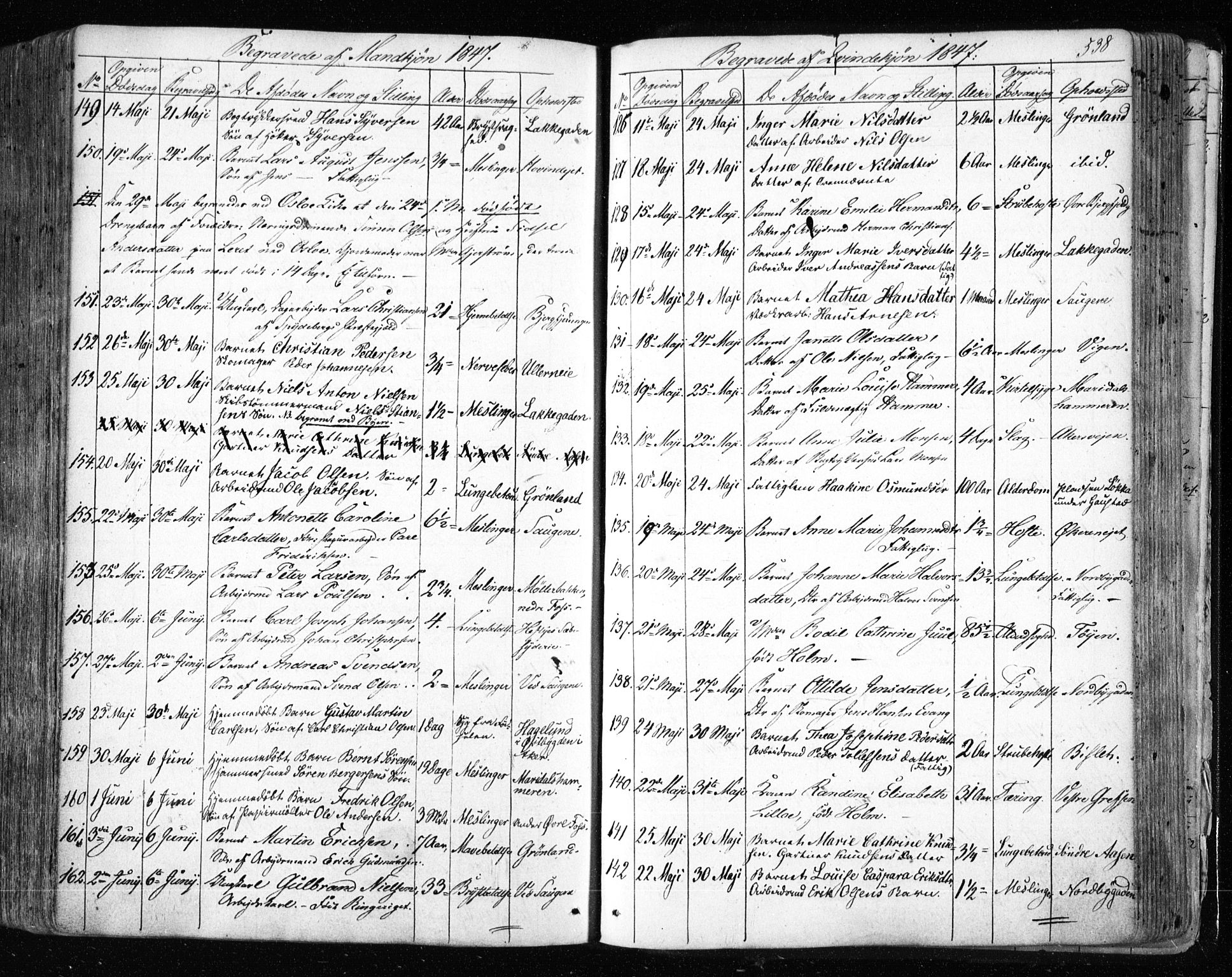 Aker prestekontor kirkebøker, SAO/A-10861/F/L0019: Parish register (official) no. 19, 1842-1852, p. 538