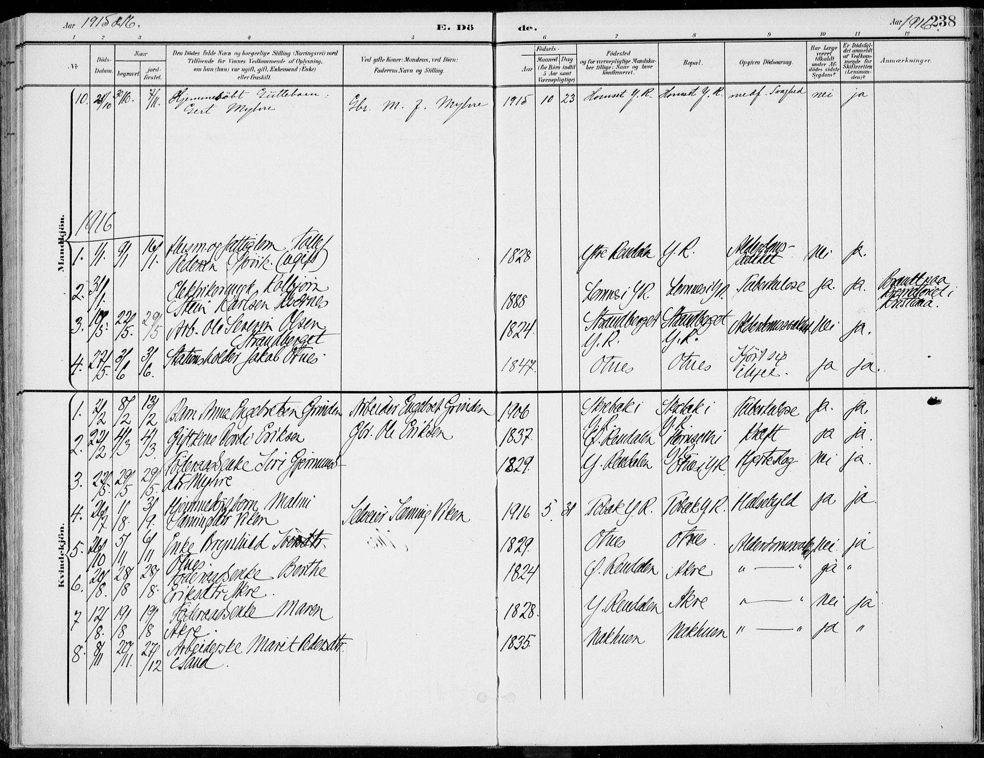 Rendalen prestekontor, SAH/PREST-054/H/Ha/Haa/L0011: Parish register (official) no. 11, 1901-1925, p. 238