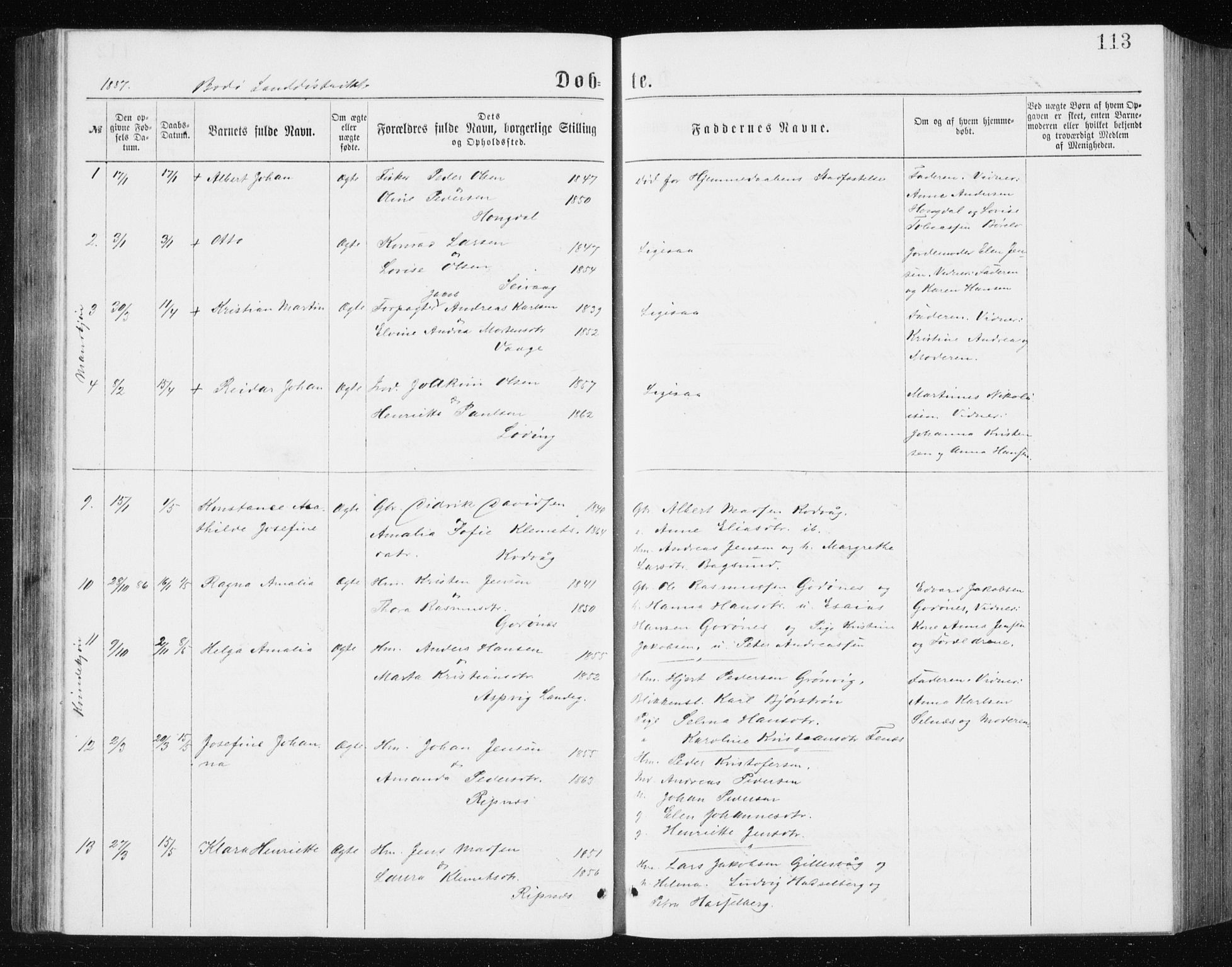 Ministerialprotokoller, klokkerbøker og fødselsregistre - Nordland, AV/SAT-A-1459/801/L0031: Parish register (copy) no. 801C06, 1883-1887, p. 113