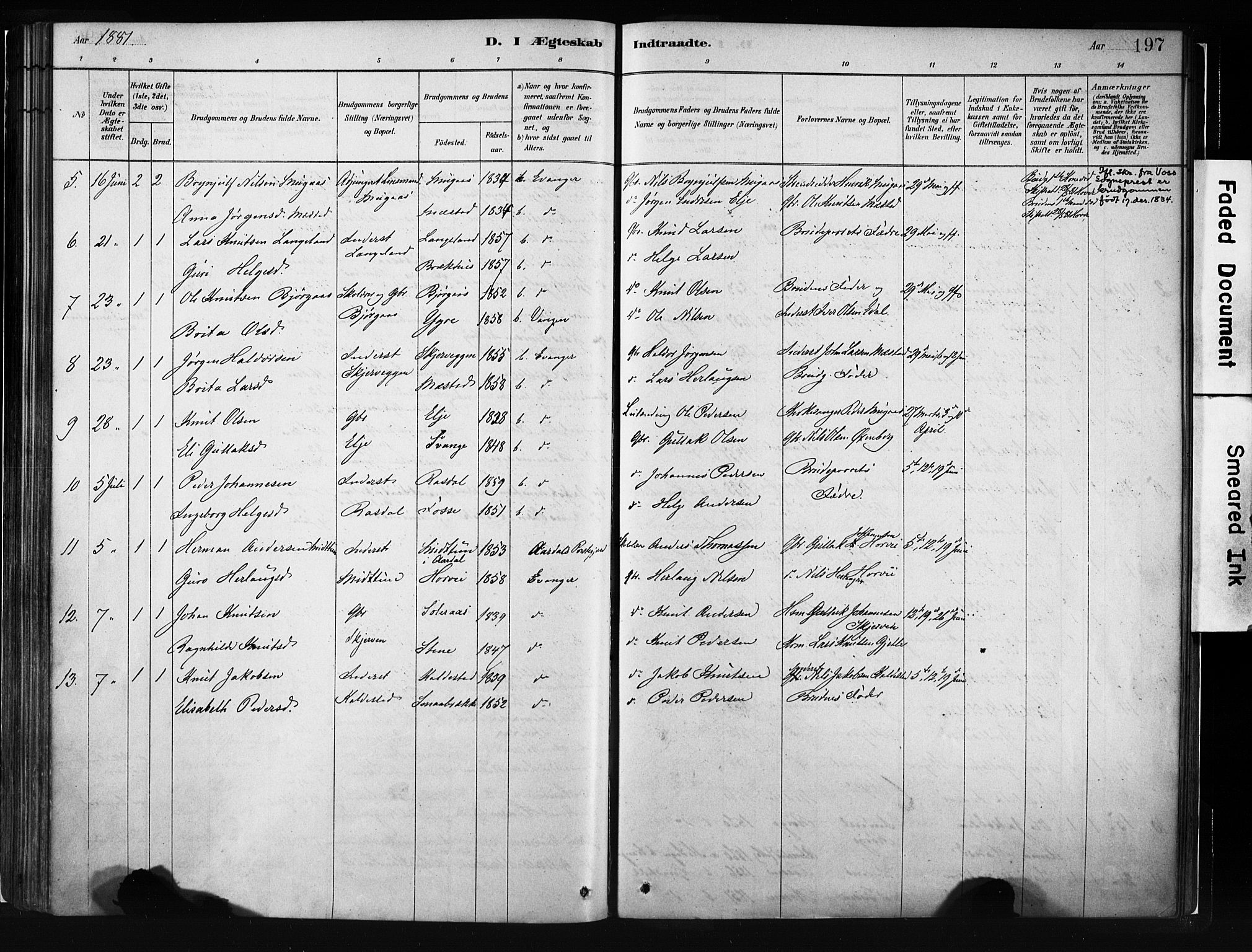 Evanger sokneprestembete, AV/SAB-A-99924: Parish register (official) no. A 1, 1877-1899, p. 197