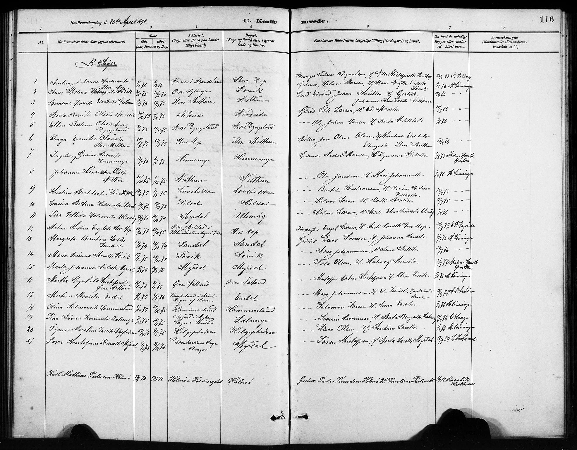 Birkeland Sokneprestembete, SAB/A-74601/H/Hab: Parish register (copy) no. A 4, 1888-1897, p. 116