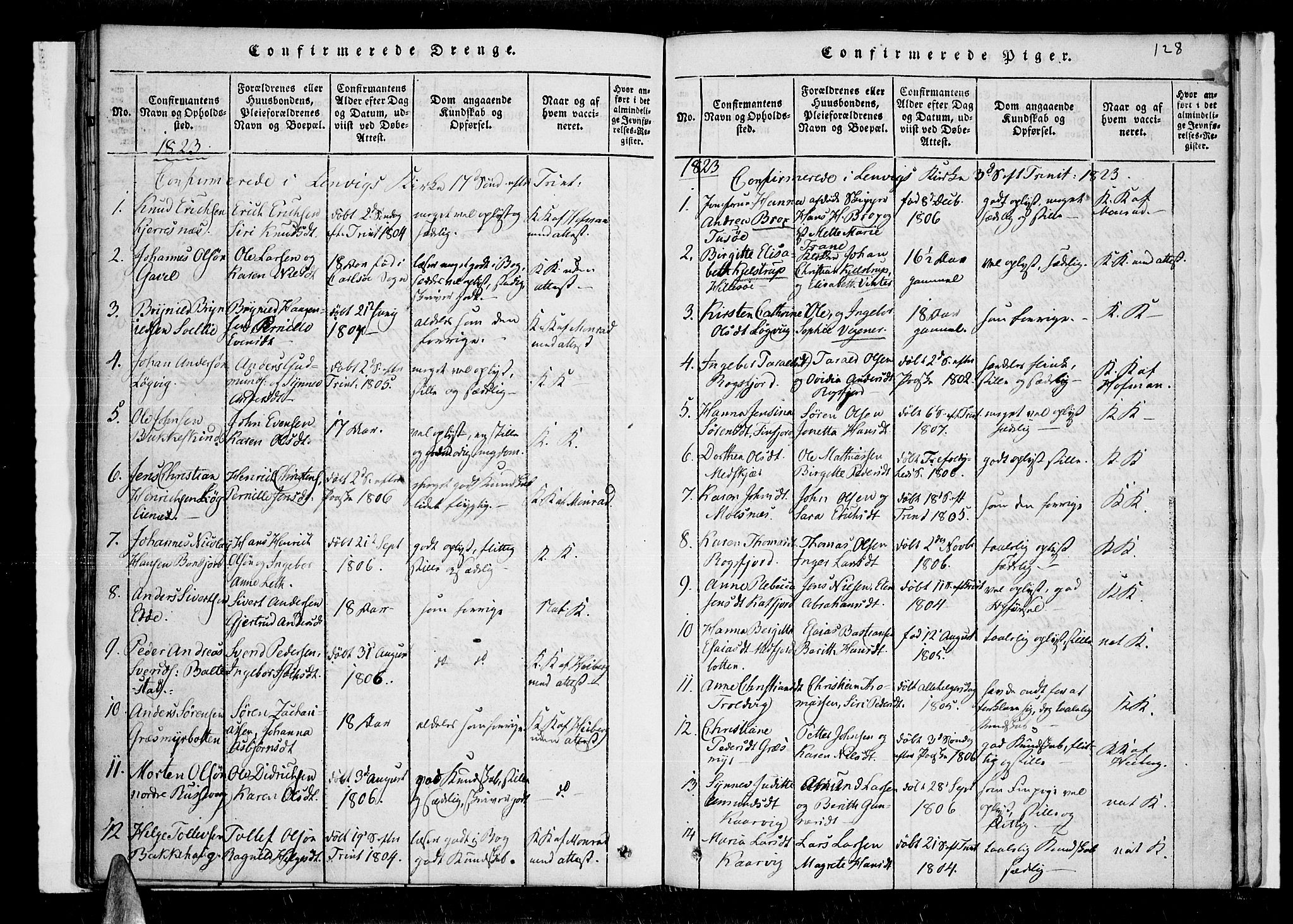 Lenvik sokneprestembete, SATØ/S-1310/H/Ha/Haa/L0003kirke: Parish register (official) no. 3, 1820-1831, p. 128