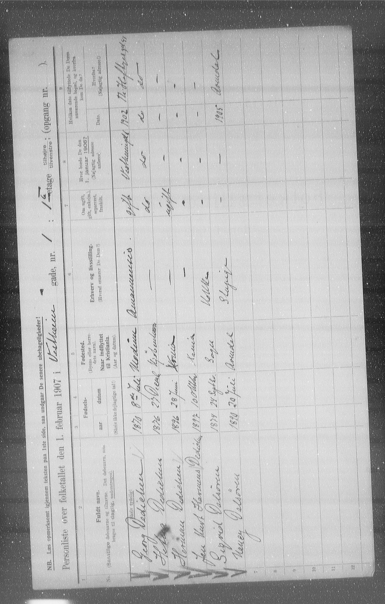 OBA, Municipal Census 1907 for Kristiania, 1907, p. 62276