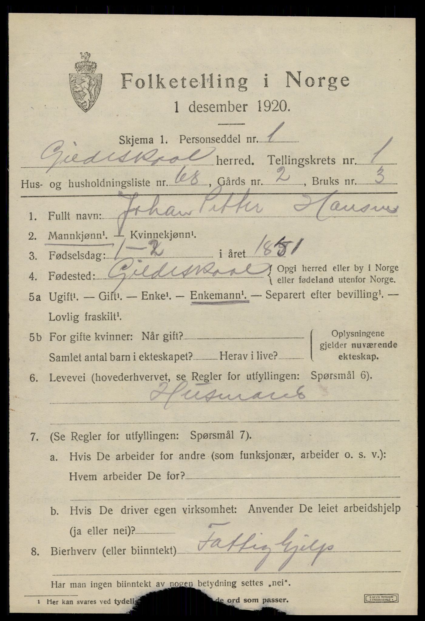 SAT, 1920 census for Gildeskål, 1920, p. 2404