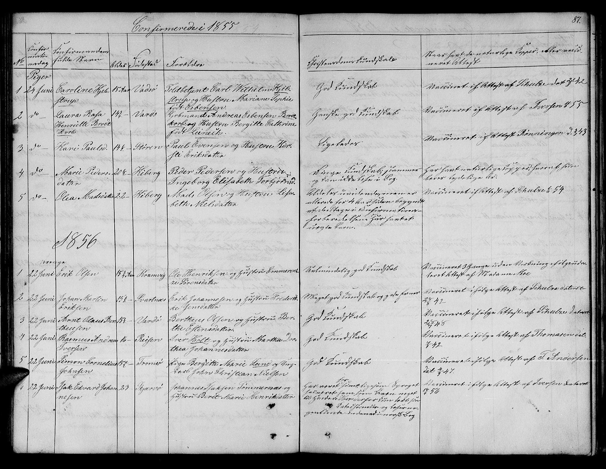 Vardø sokneprestkontor, SATØ/S-1332/H/Hb/L0001klokker: Parish register (copy) no. 1, 1844-1861, p. 87