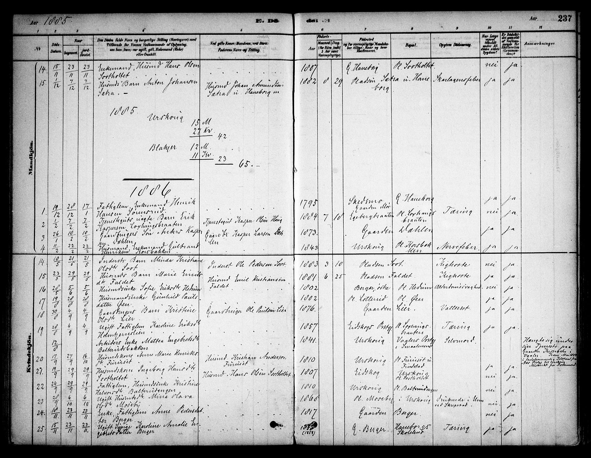 Aurskog prestekontor Kirkebøker, AV/SAO-A-10304a/F/Fa/L0008: Parish register (official) no. I 8, 1878-1937, p. 237
