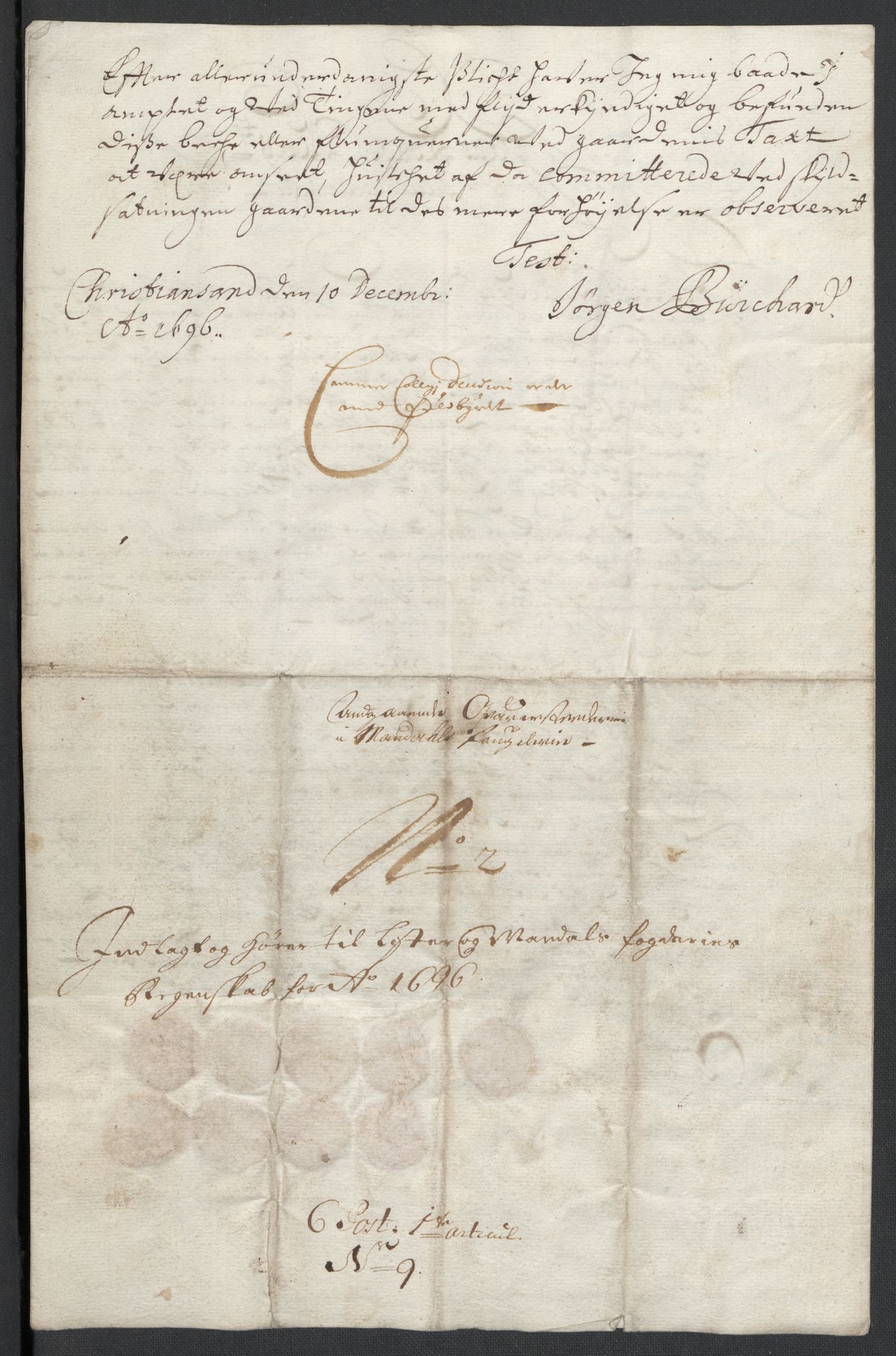 Rentekammeret inntil 1814, Reviderte regnskaper, Fogderegnskap, AV/RA-EA-4092/R43/L2546: Fogderegnskap Lista og Mandal, 1696-1697, p. 29