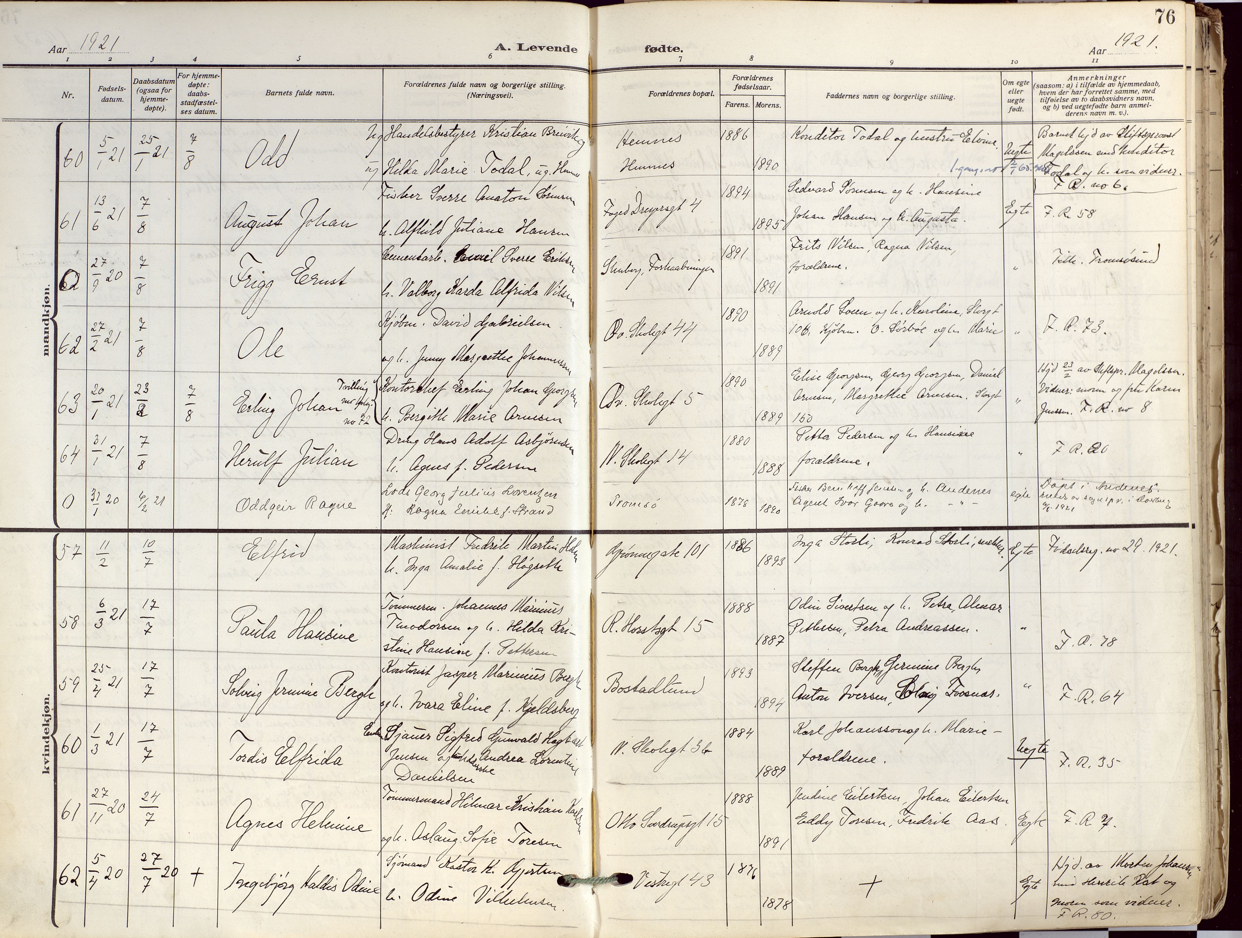 Tromsø sokneprestkontor/stiftsprosti/domprosti, SATØ/S-1343/G/Ga/L0019kirke: Parish register (official) no. 19, 1917-1927, p. 76