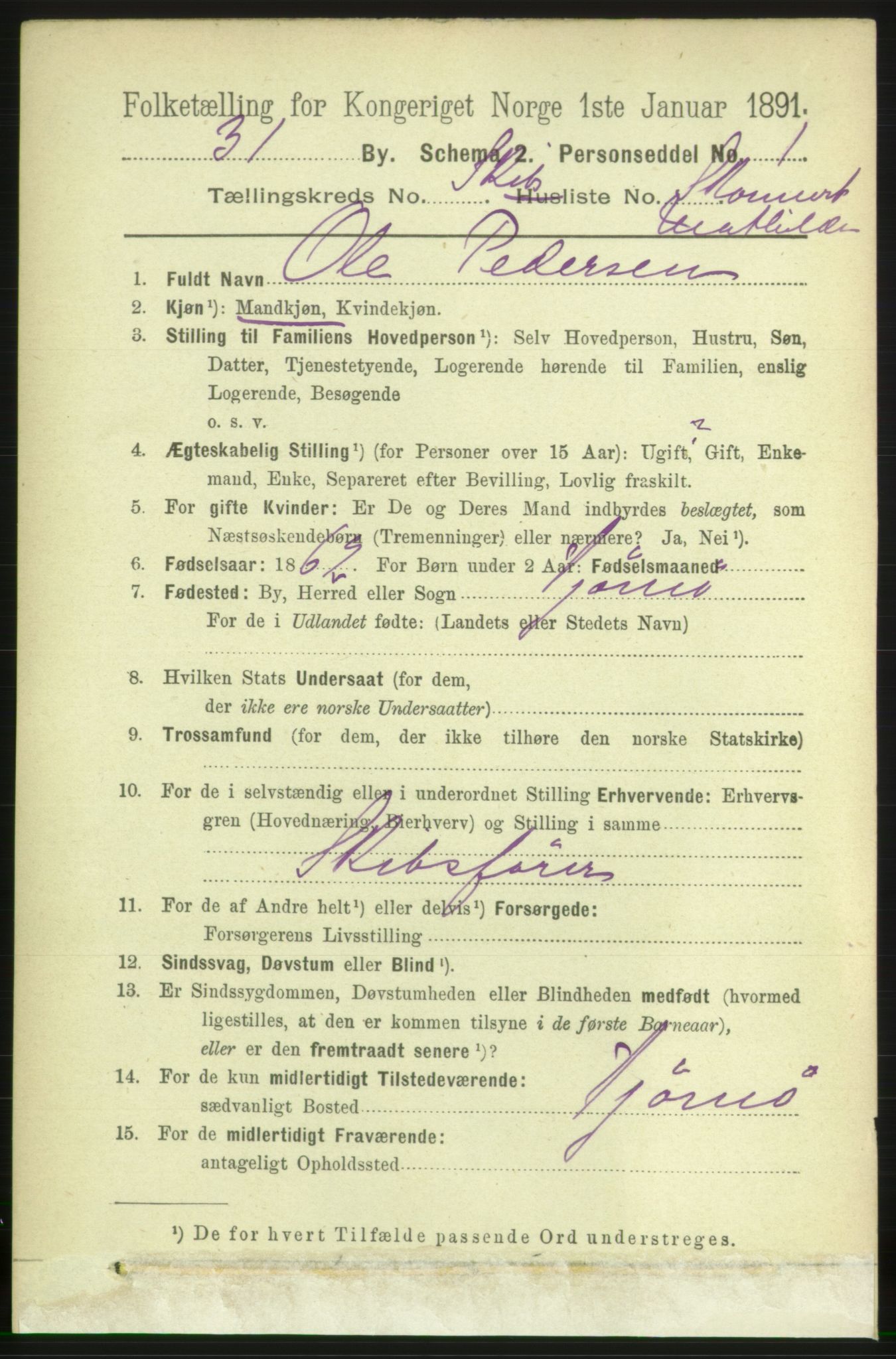 RA, 1891 census for 0901 Risør, 1891, p. 4168