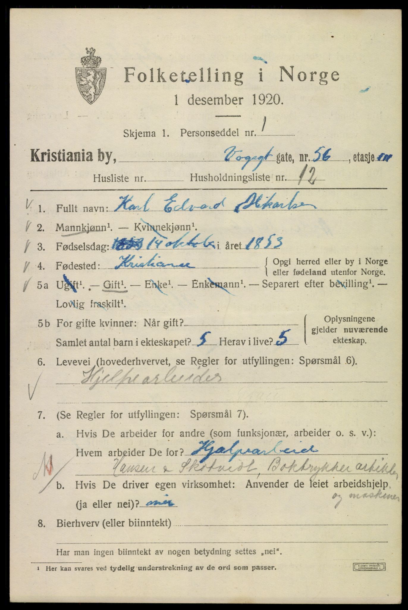 SAO, 1920 census for Kristiania, 1920, p. 642991