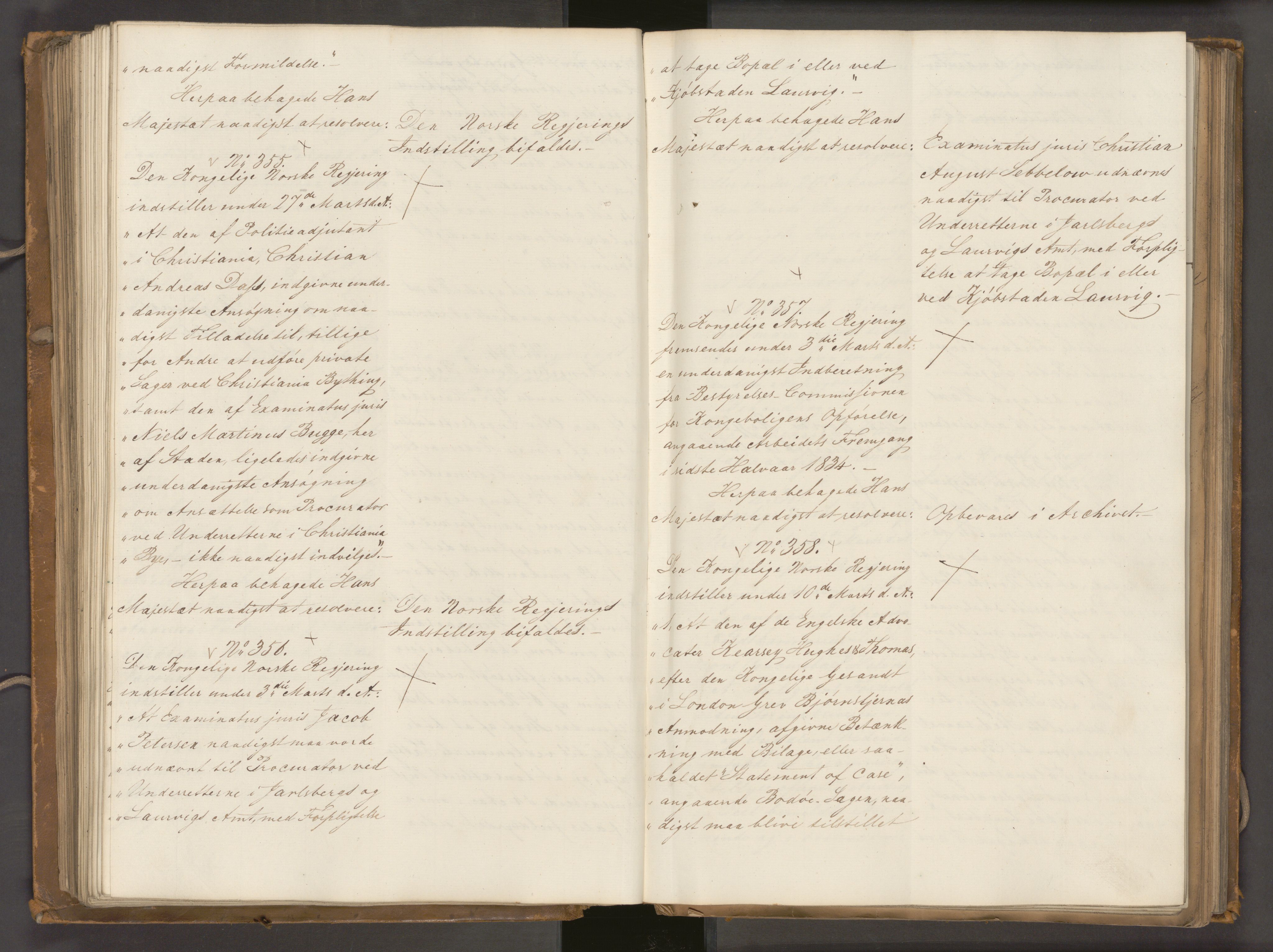 Statsrådssekretariatet, AV/RA-S-1001/A/Ab/L0040: Kgl. res. nr. 1-568, 1. halvår, 1835