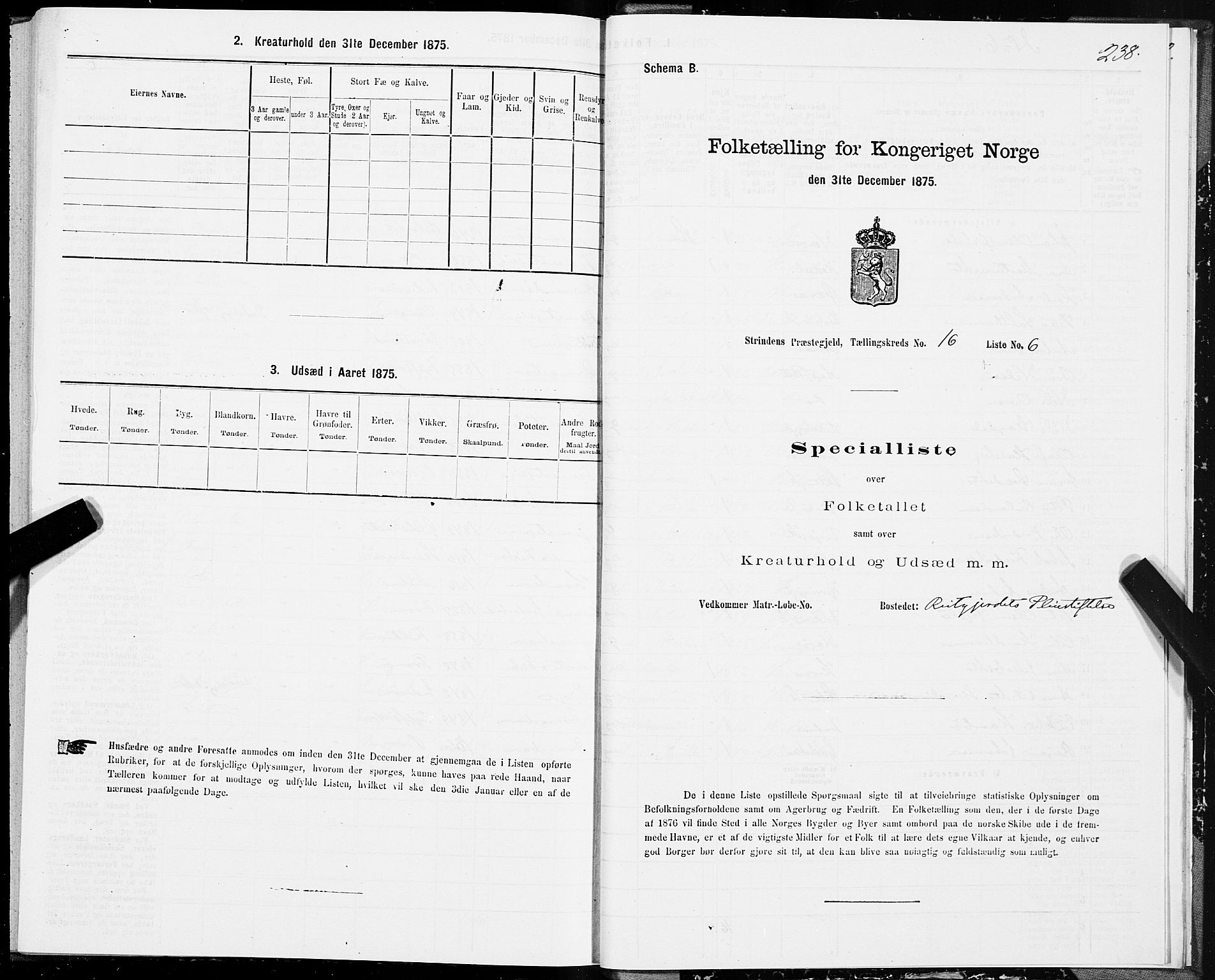 SAT, 1875 census for 1660P Strinda, 1875, p. 8238