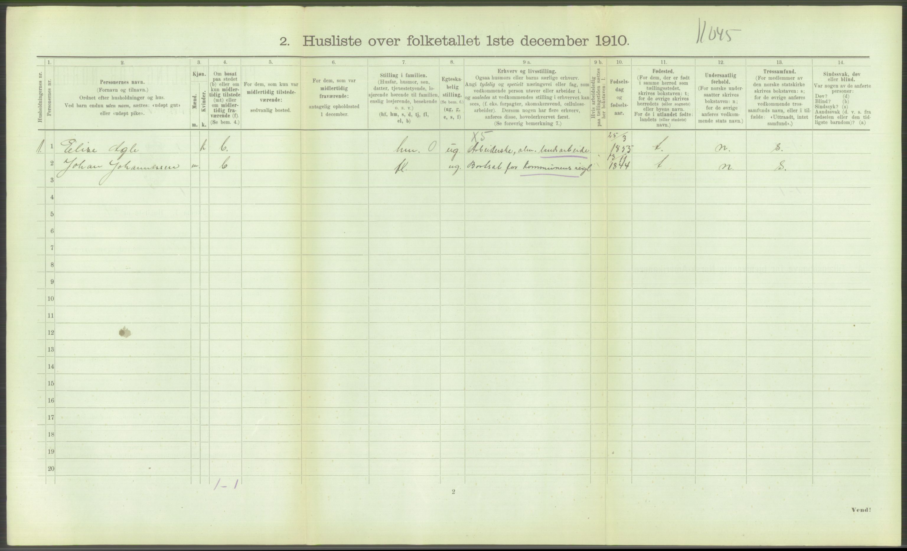 RA, 1910 census for Hustad (Sandvollan), 1910, p. 102