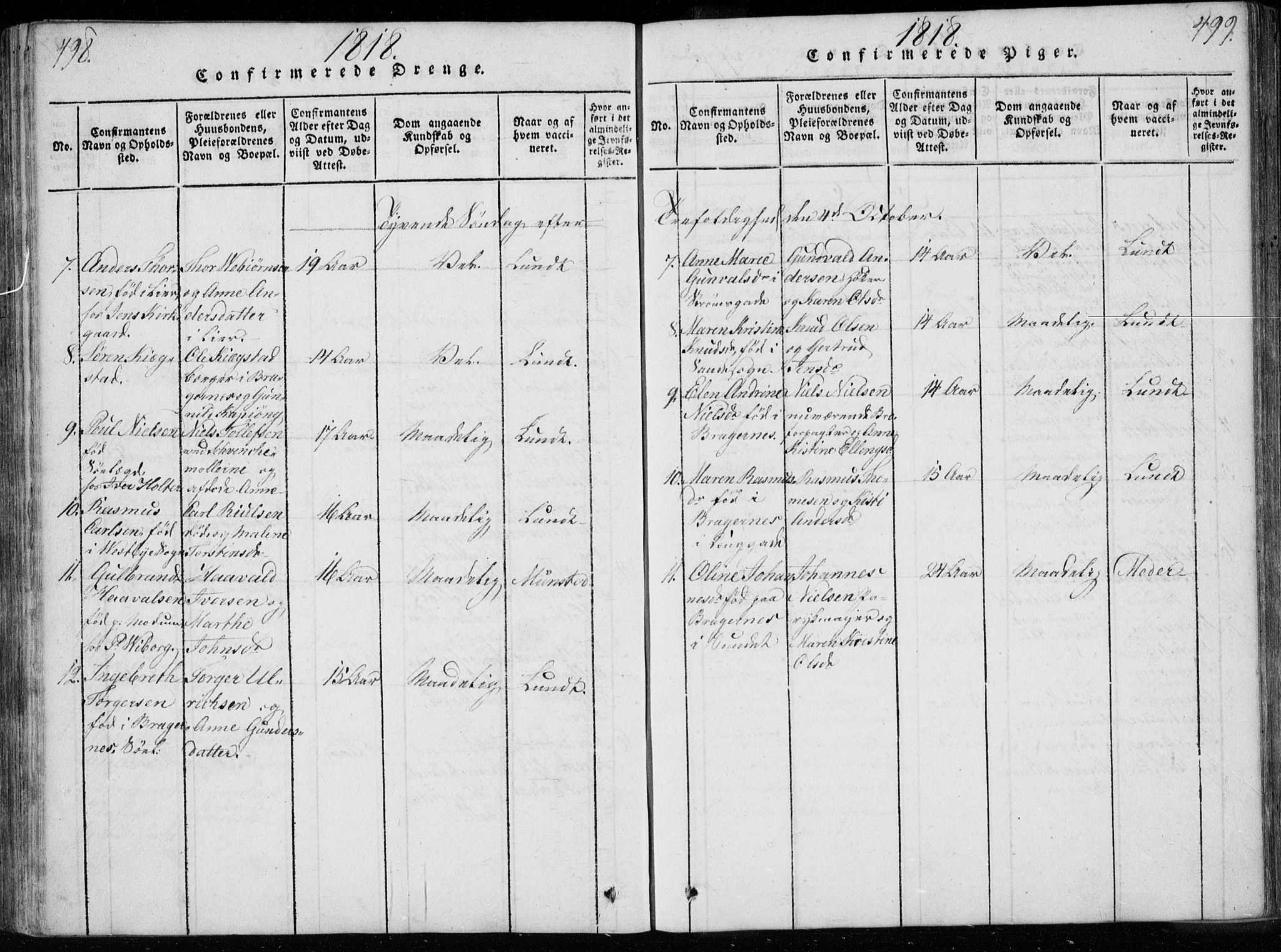 Bragernes kirkebøker, SAKO/A-6/F/Fa/L0007: Parish register (official) no. I 7, 1815-1829, p. 498-499