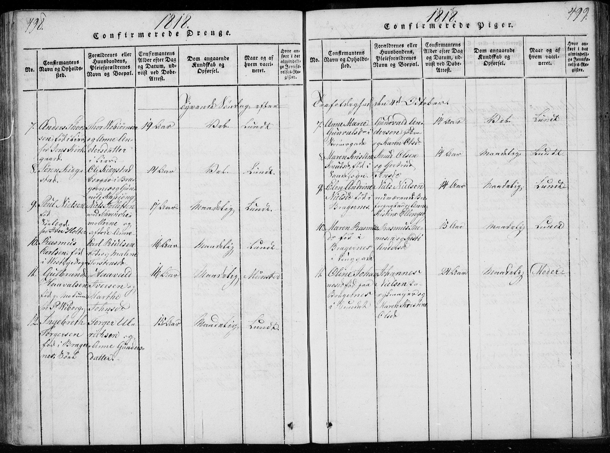 Bragernes kirkebøker, AV/SAKO-A-6/F/Fa/L0007: Parish register (official) no. I 7, 1815-1829, p. 498-499