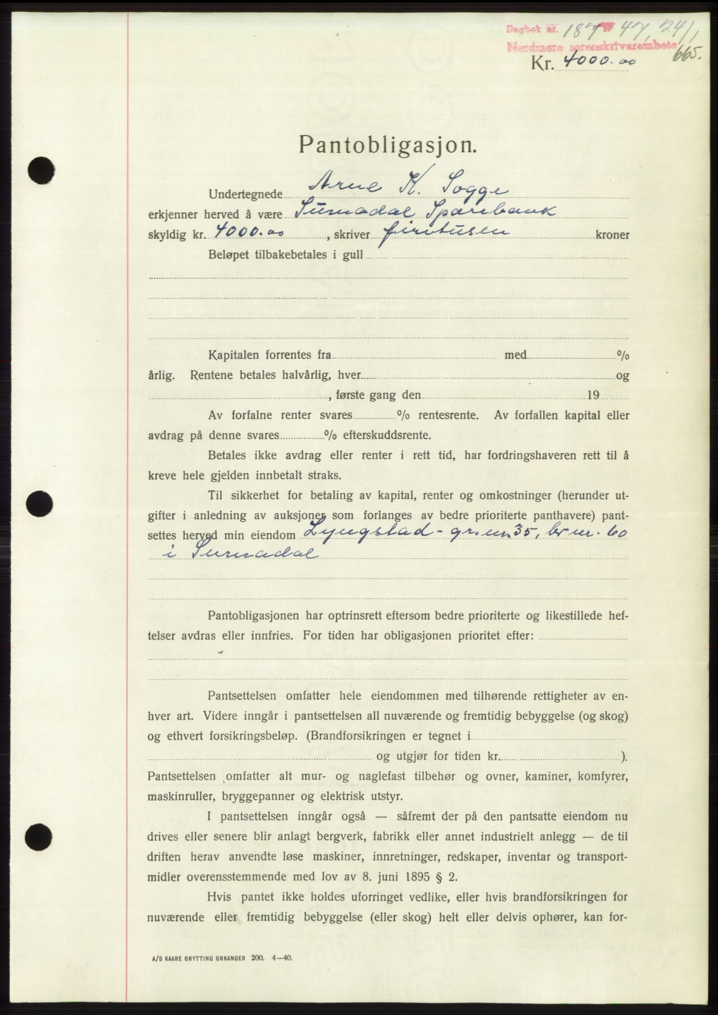 Nordmøre sorenskriveri, AV/SAT-A-4132/1/2/2Ca: Mortgage book no. B95, 1946-1947, Diary no: : 187/1947