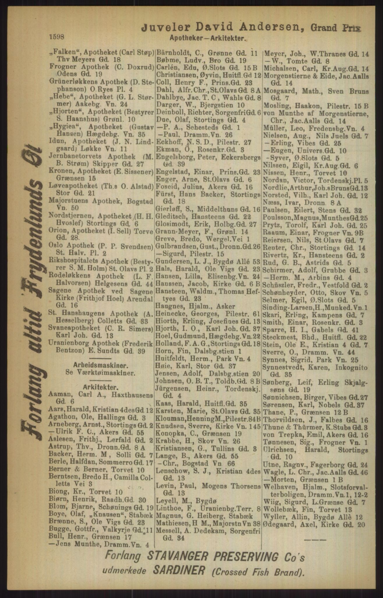 Kristiania/Oslo adressebok, PUBL/-, 1911, p. 1598