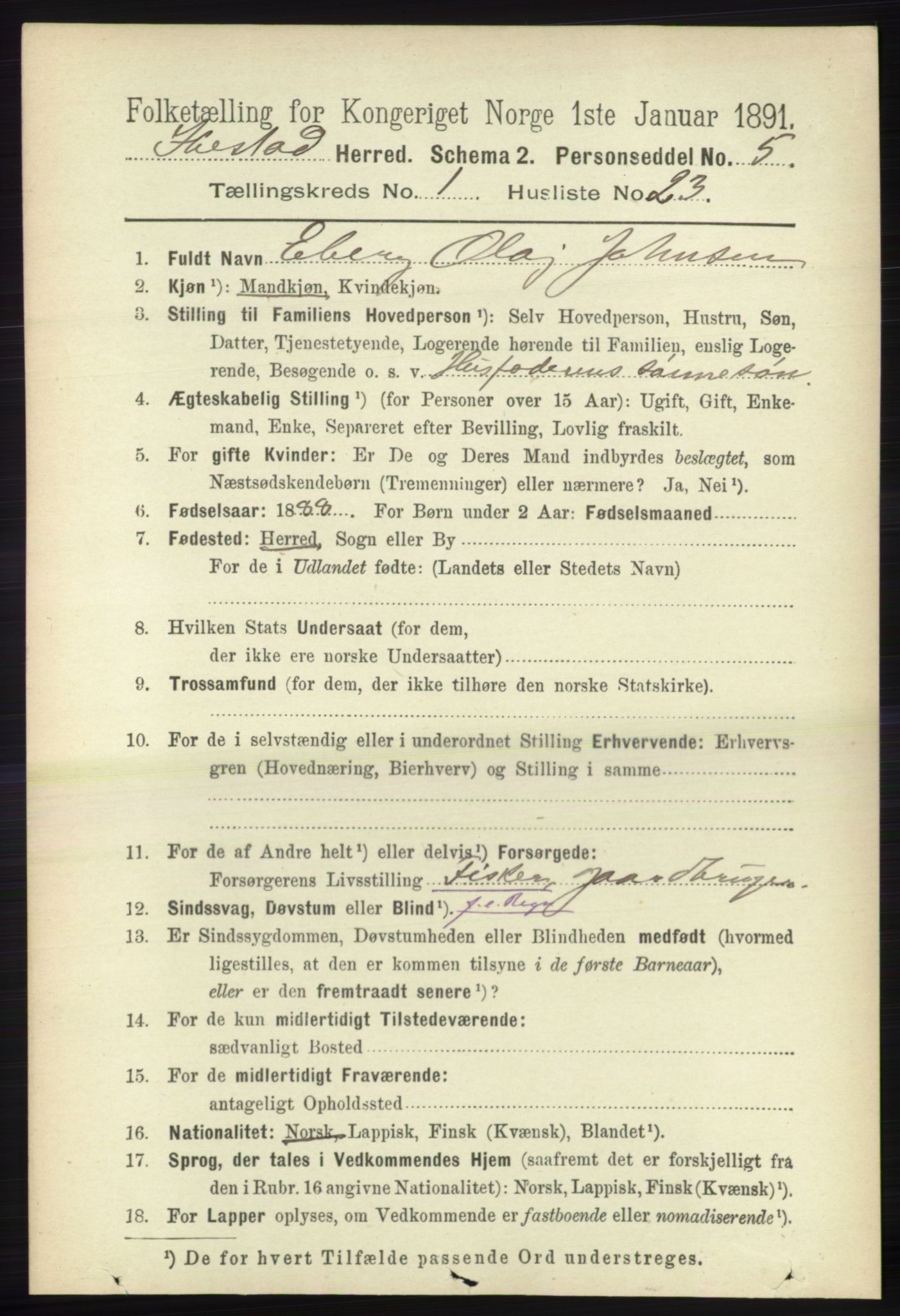 RA, 1891 census for 1917 Ibestad, 1891, p. 286