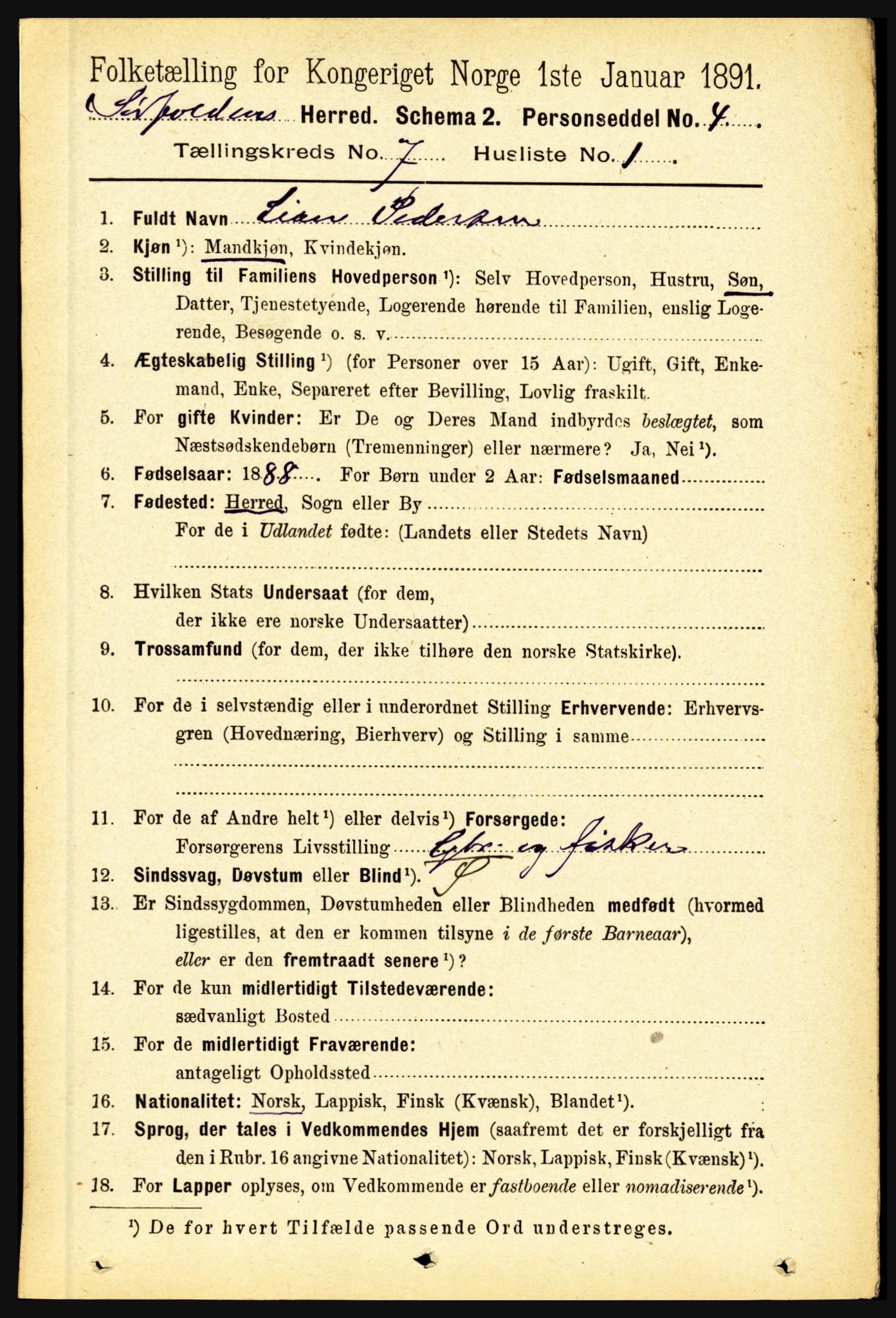 RA, 1891 census for 1845 Sørfold, 1891, p. 2201