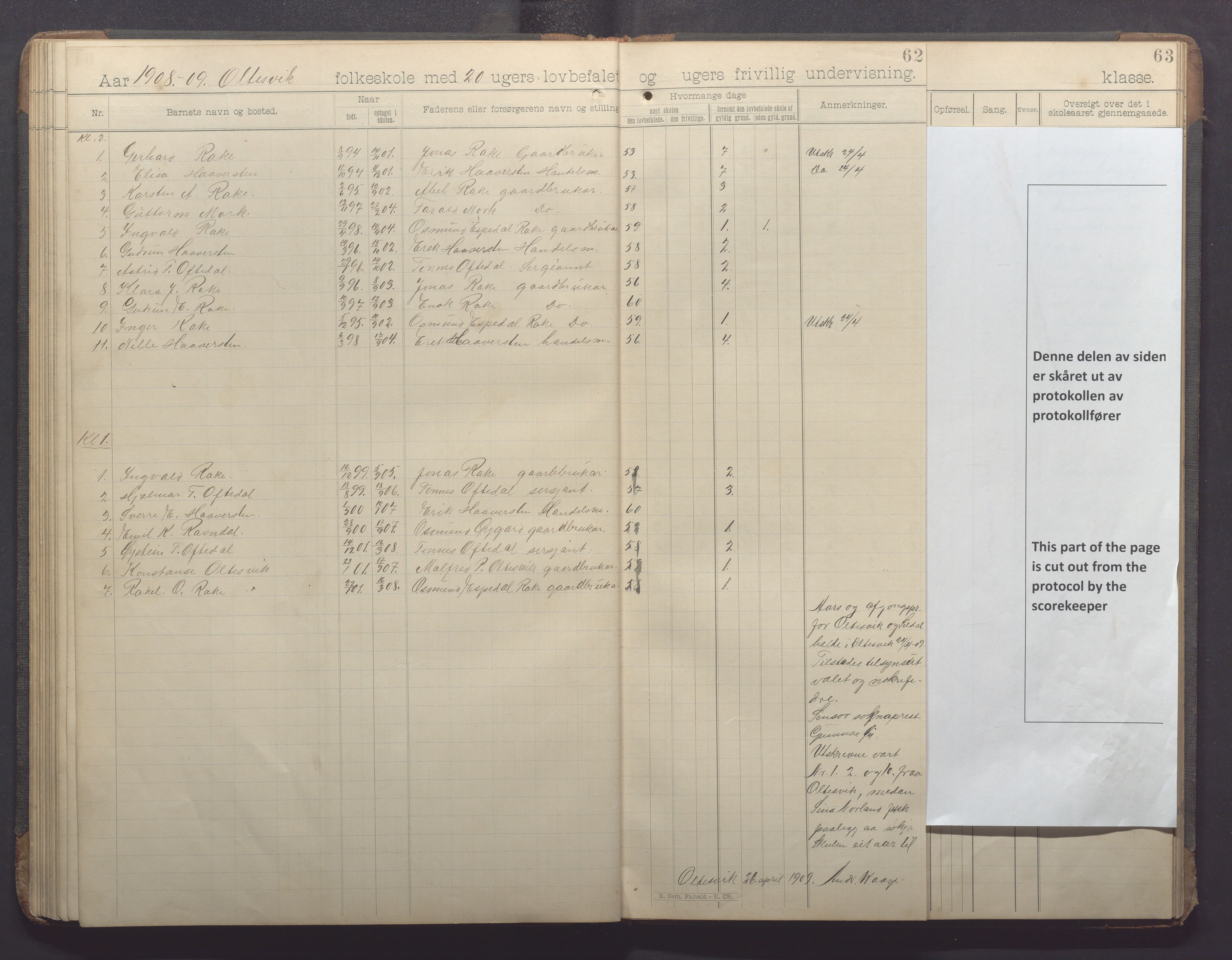 Høle kommune - Oltesvik skole, IKAR/K-100031/H/L0001: Skoleprotokoll, 1894-1915, p. 62