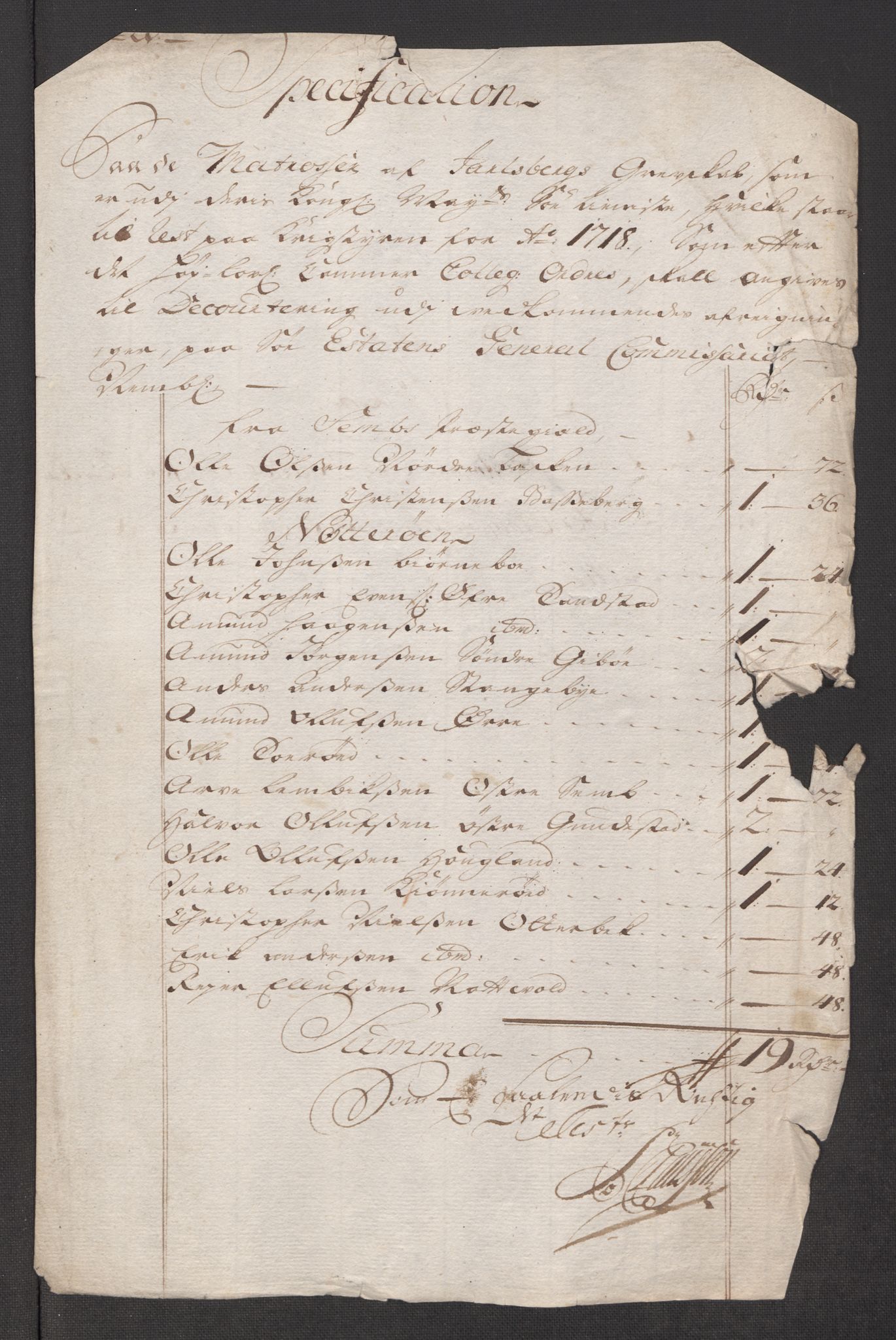 Rentekammeret inntil 1814, Reviderte regnskaper, Fogderegnskap, AV/RA-EA-4092/R32/L1882: Fogderegnskap Jarlsberg grevskap, 1718, p. 486