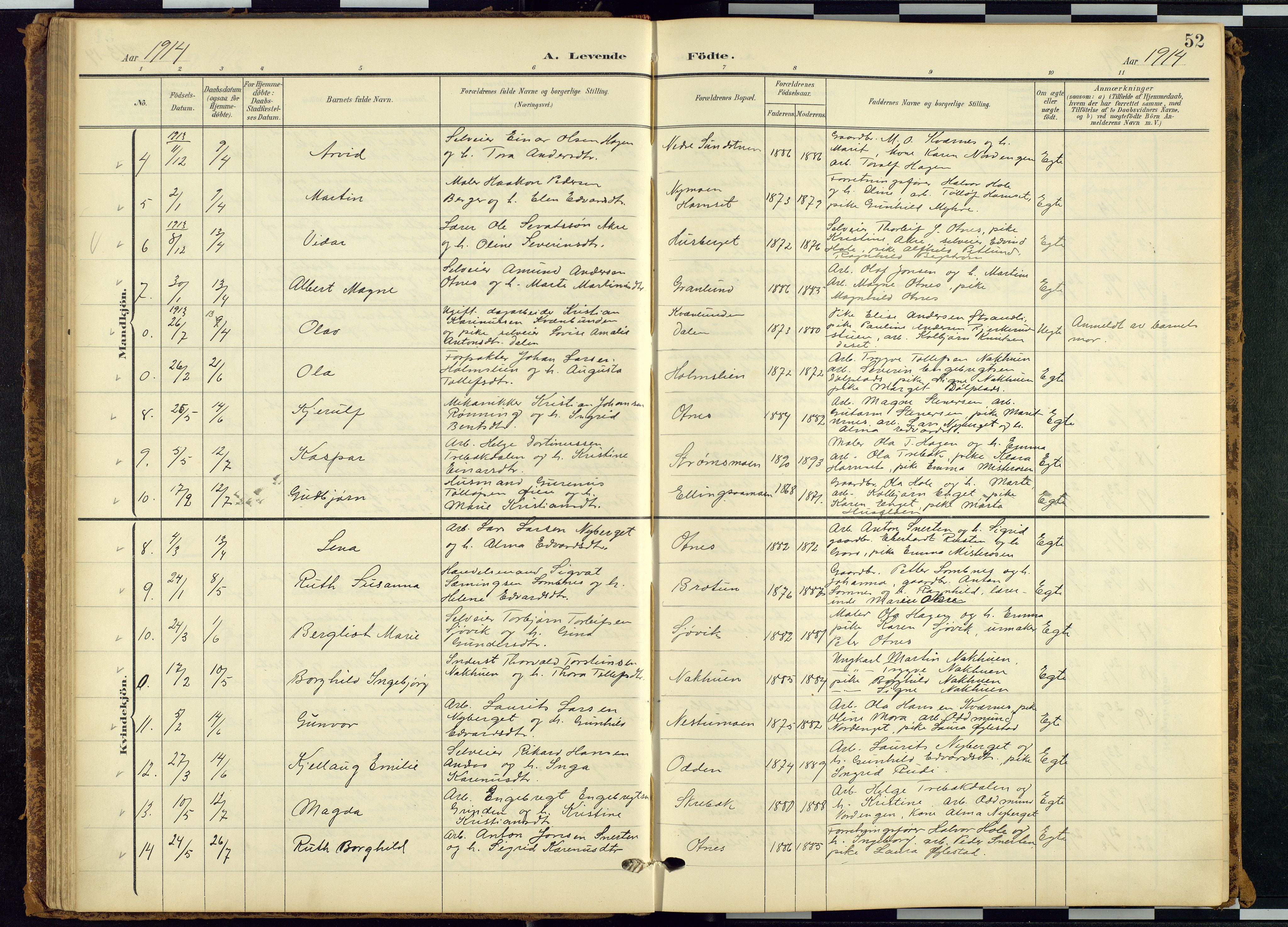 Rendalen prestekontor, AV/SAH-PREST-054/H/Ha/Hab/L0010: Parish register (copy) no. 10, 1903-1940, p. 52
