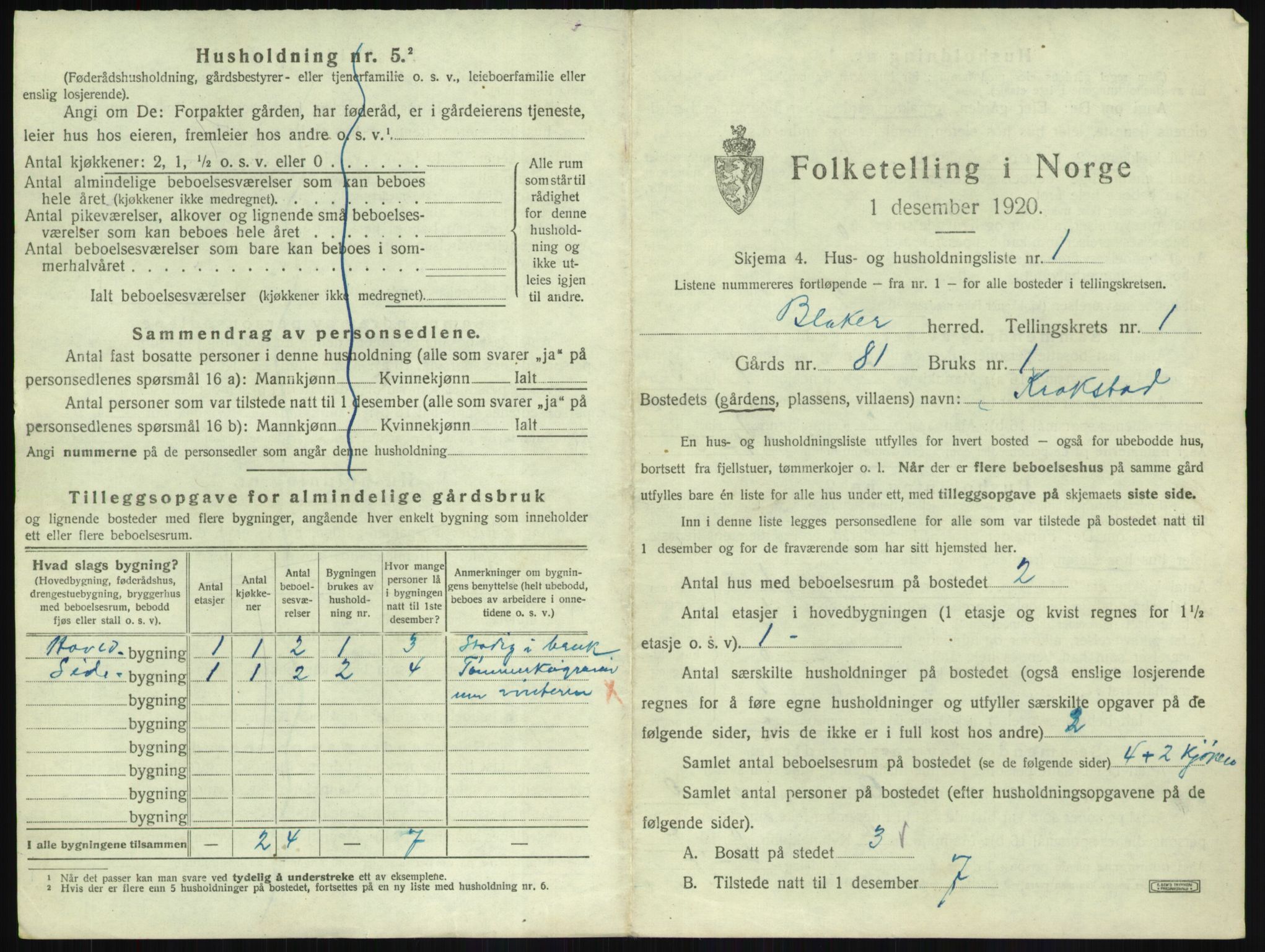 SAO, 1920 census for Blaker, 1920, p. 24