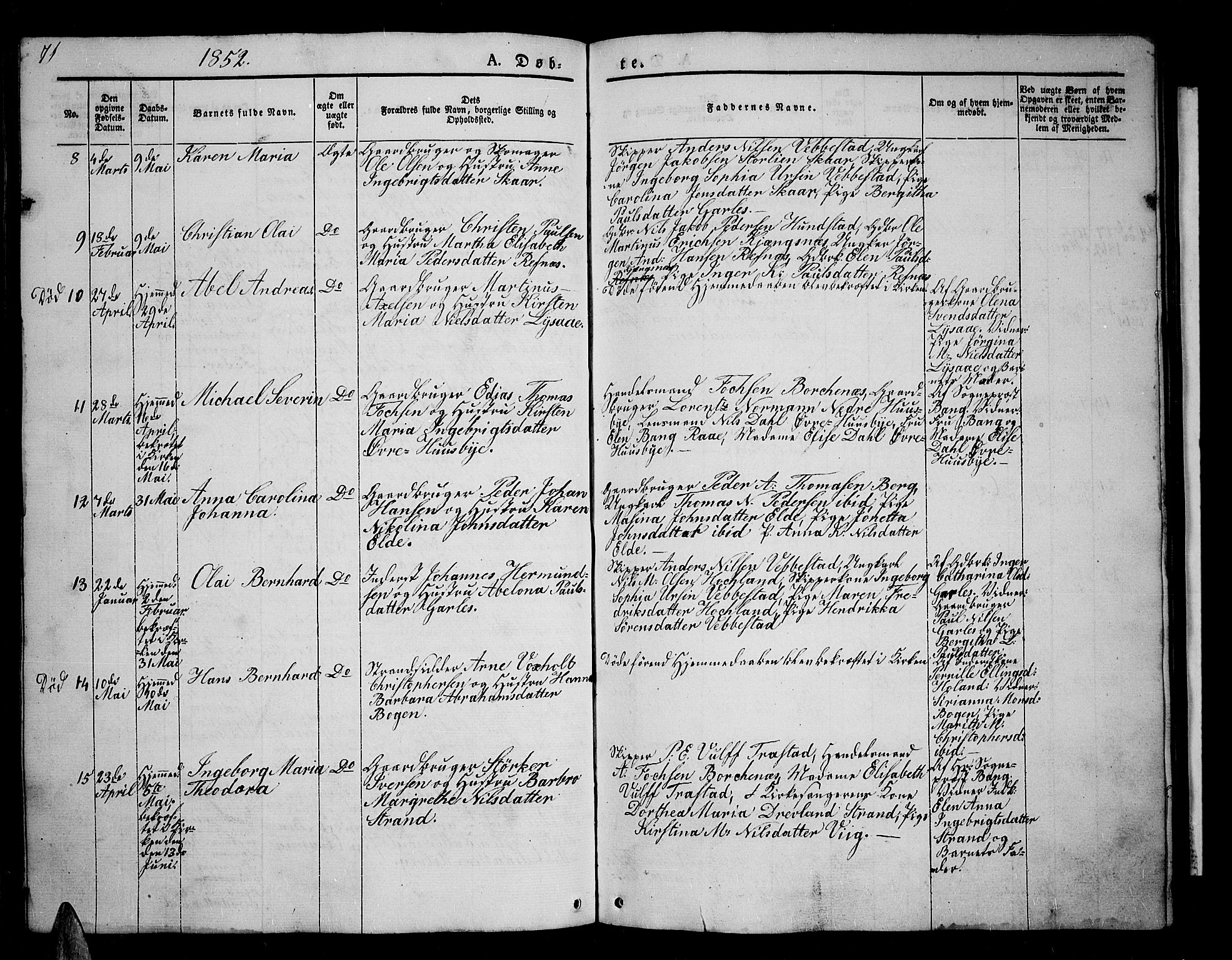 Kvæfjord sokneprestkontor, AV/SATØ-S-1323/G/Ga/Gab/L0002klokker: Parish register (copy) no. 2, 1841-1855, p. 71