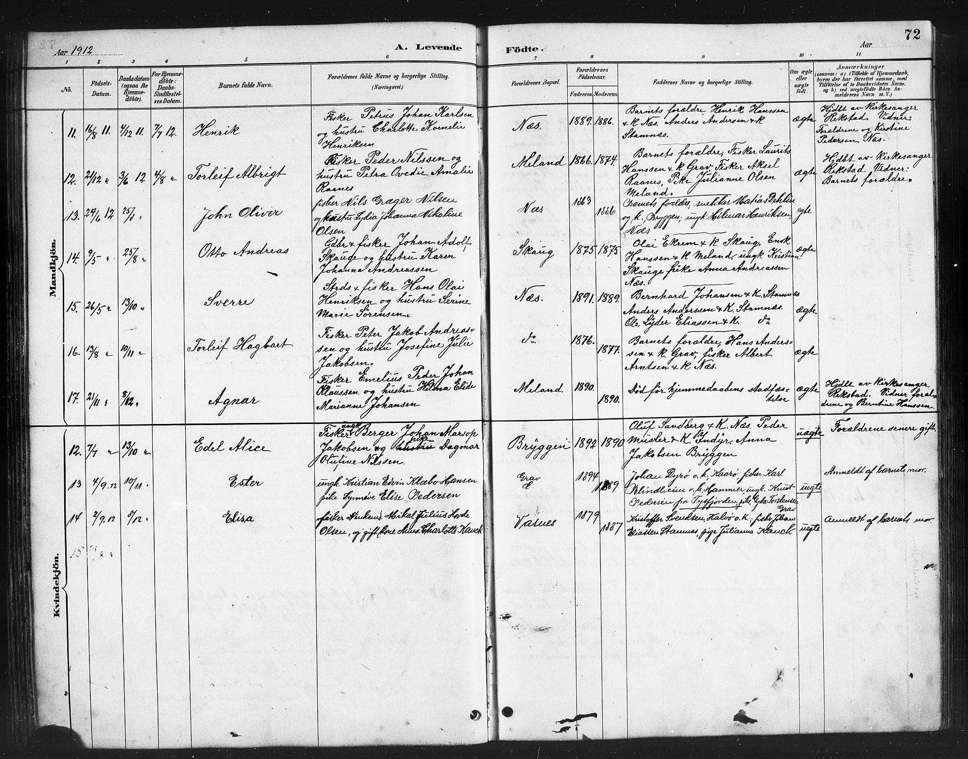 Ministerialprotokoller, klokkerbøker og fødselsregistre - Nordland, AV/SAT-A-1459/808/L0131: Parish register (copy) no. 808C02, 1879-1919, p. 72