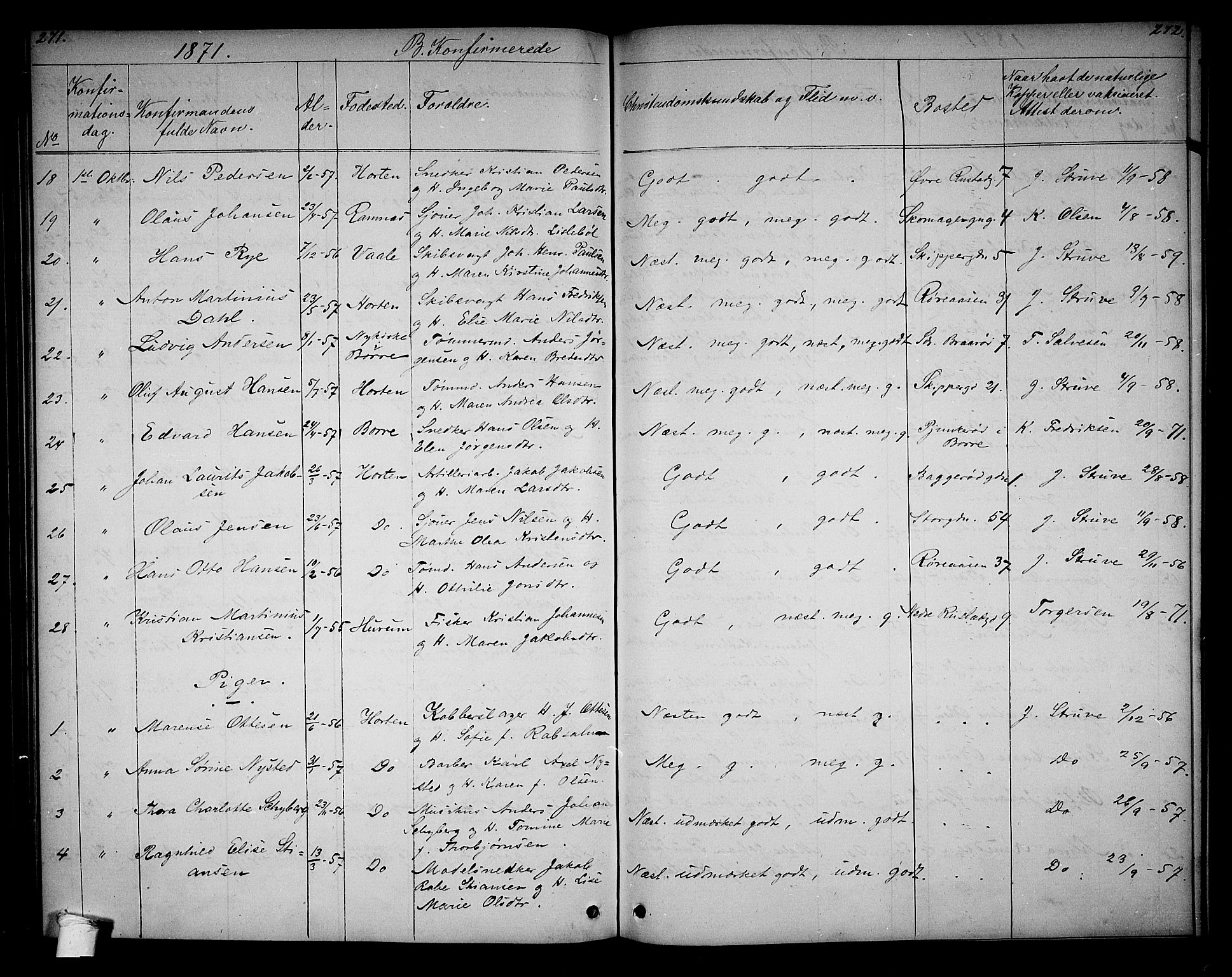 Horten kirkebøker, AV/SAKO-A-348/G/Ga/L0002: Parish register (copy) no. 2, 1864-1871, p. 271-272