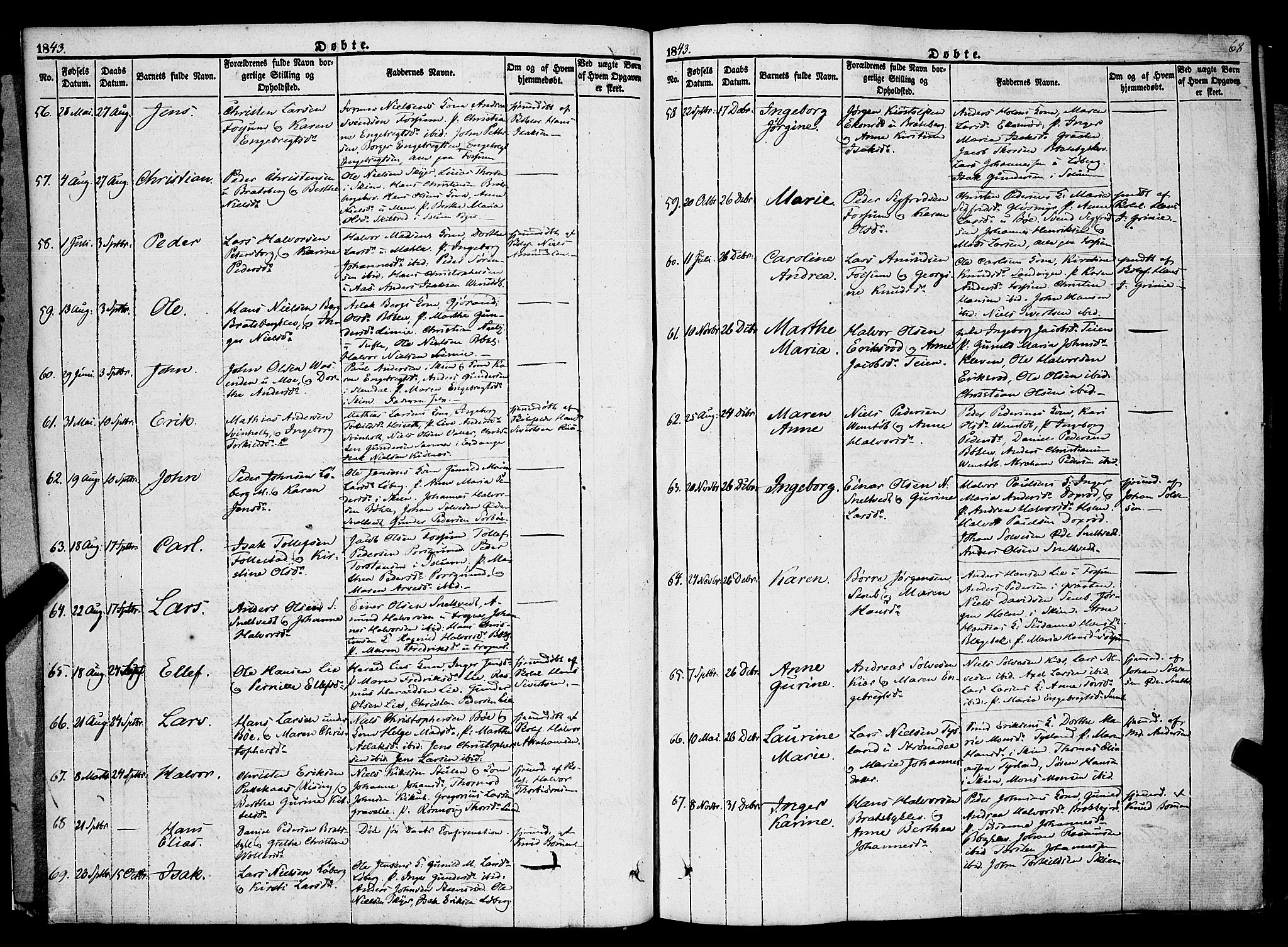 Gjerpen kirkebøker, SAKO/A-265/F/Fa/L0007a: Parish register (official) no. I 7A, 1834-1857, p. 68
