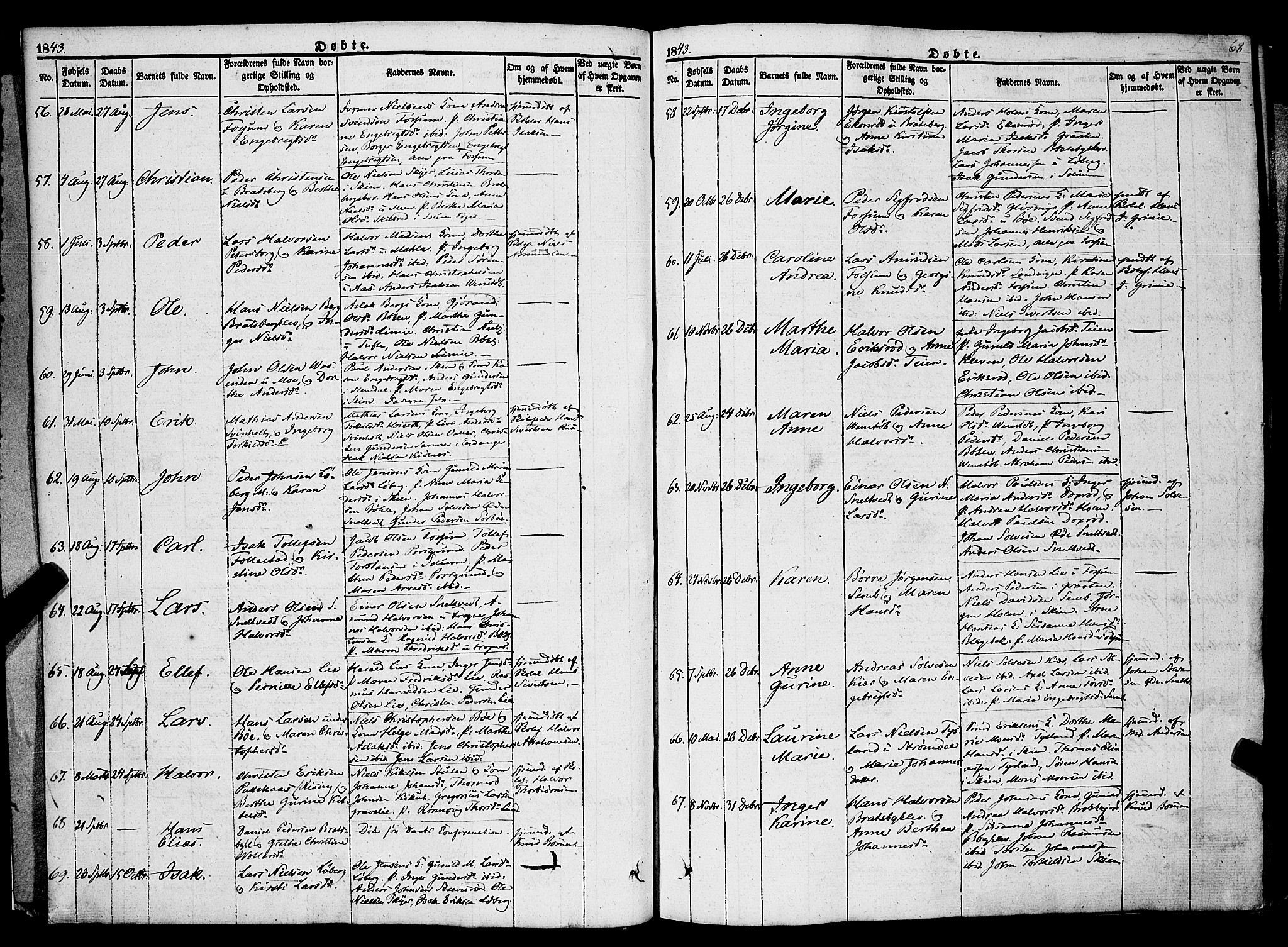 Gjerpen kirkebøker, AV/SAKO-A-265/F/Fa/L0007a: Parish register (official) no. I 7A, 1834-1857, p. 68