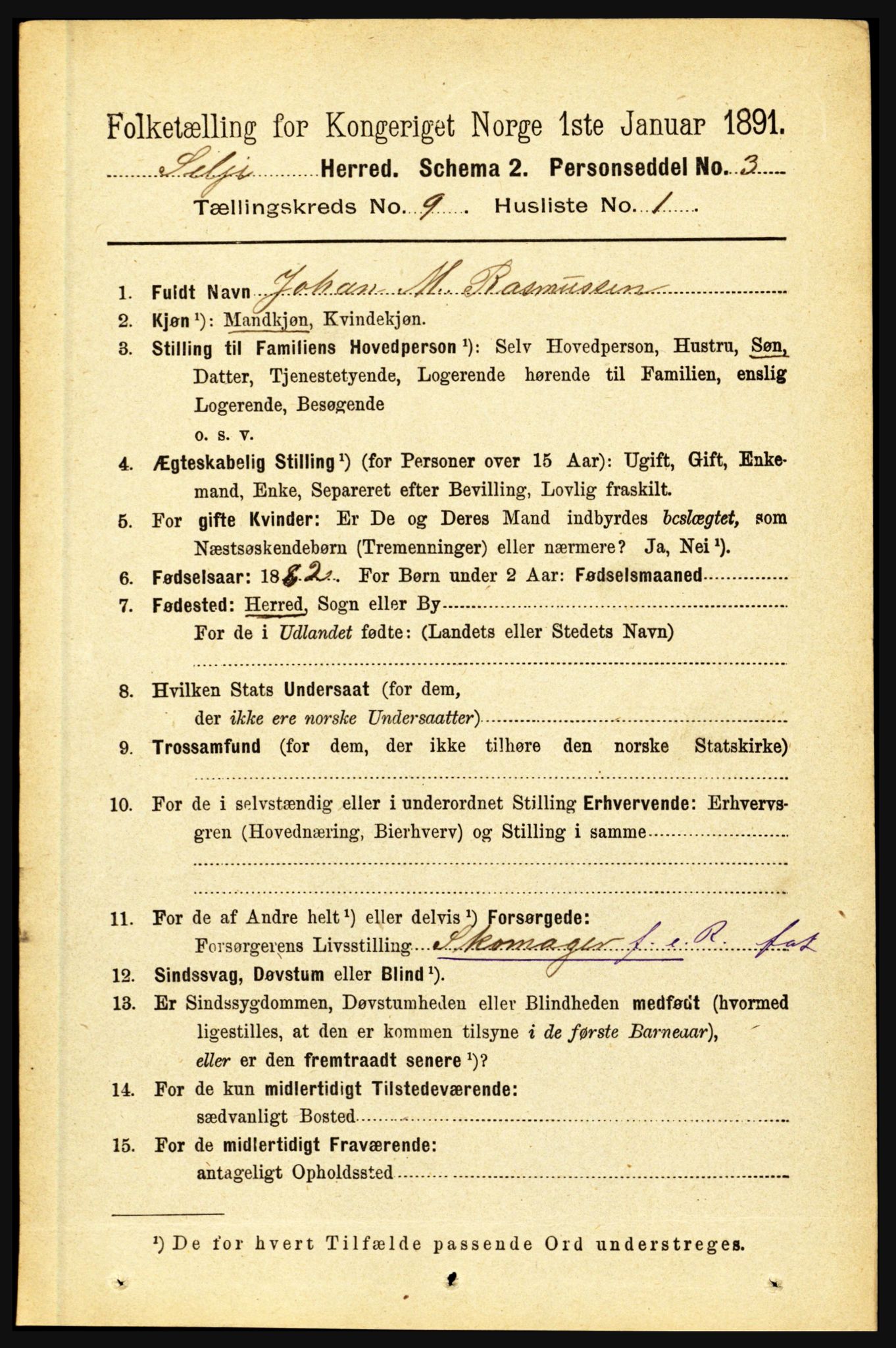 RA, 1891 census for 1441 Selje, 1891, p. 2706