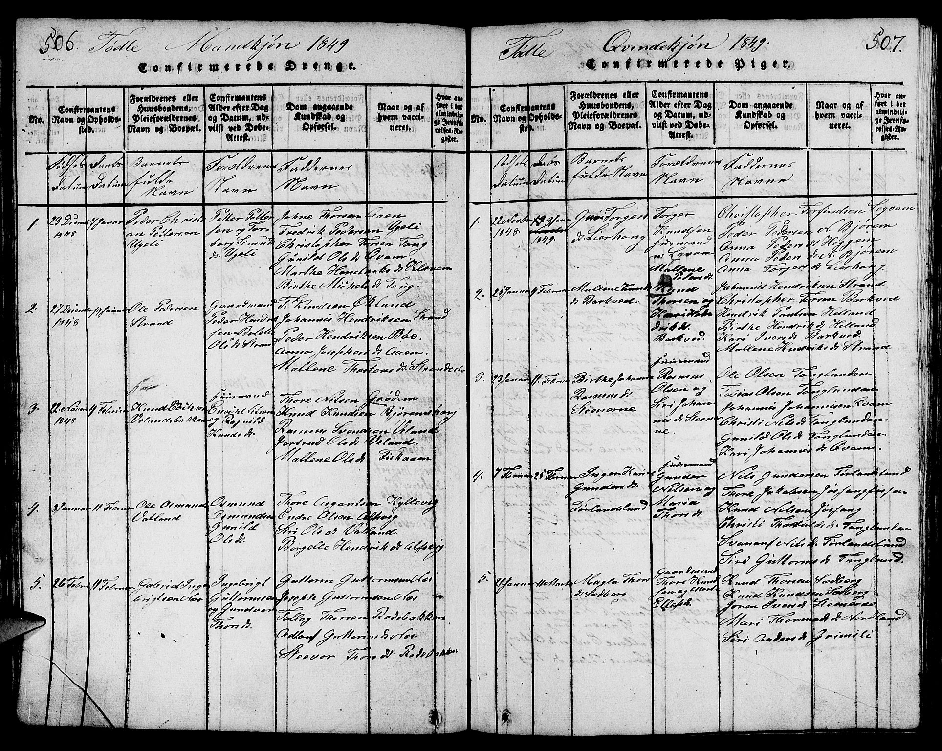 Strand sokneprestkontor, AV/SAST-A-101828/H/Ha/Hab/L0001: Parish register (copy) no. B 1, 1816-1854, p. 506-507